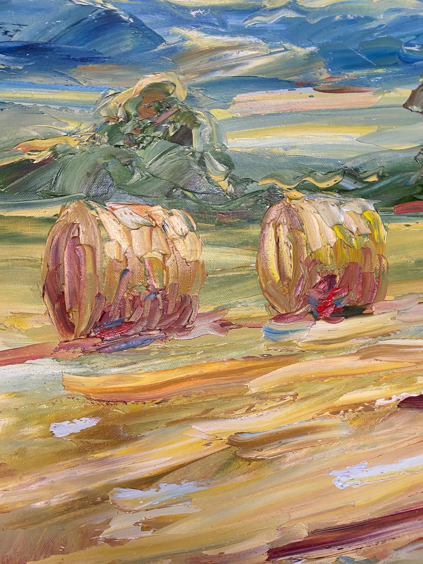 Rupert Aker, Big Bales, August, Landscape Art, Cotswold Painting, Affordable Art For Sale 1