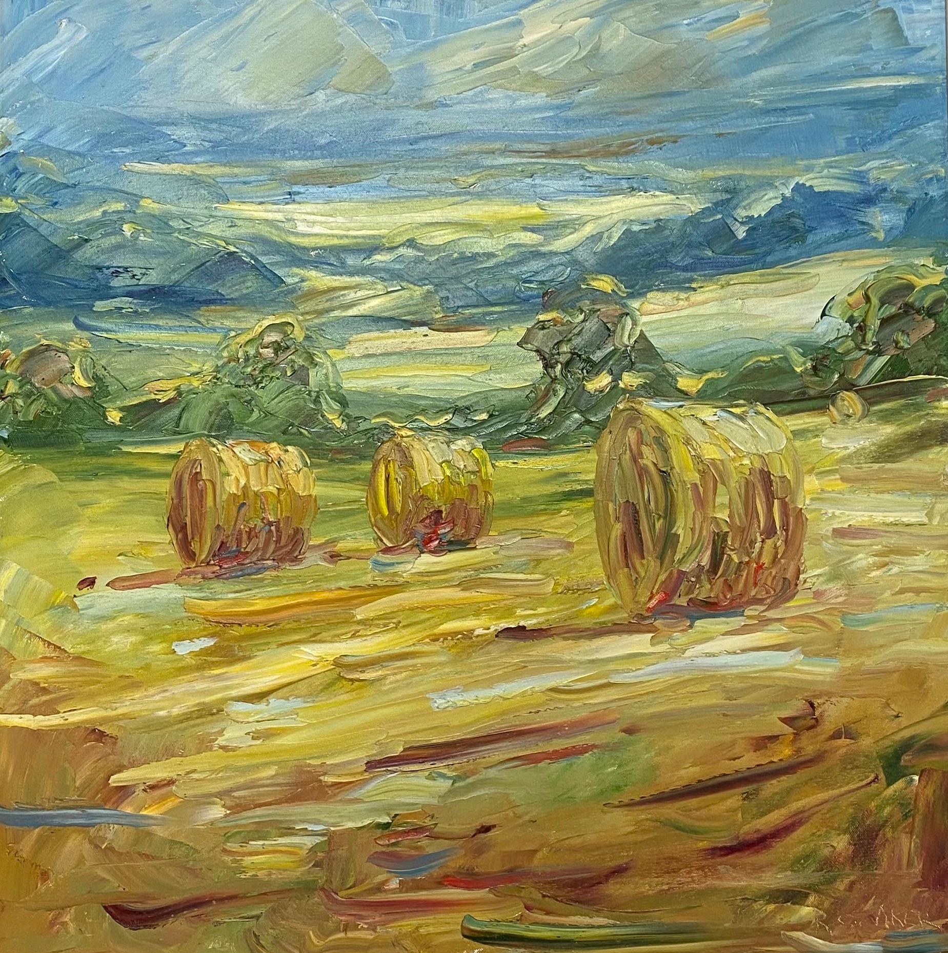 Rupert Aker, Big Bales, August, Landscape Art, Cotswold Painting, Affordable Art