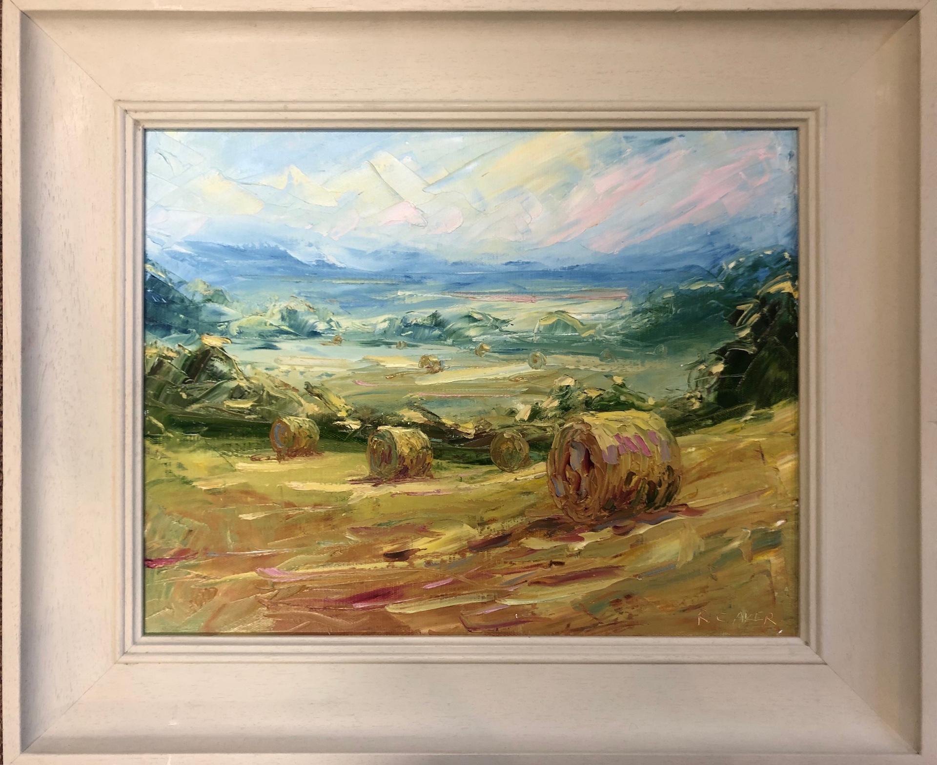 Rupert Aker, Harvest Bales, peinture à l'huile originale abordable, peintures texturées en vente 2