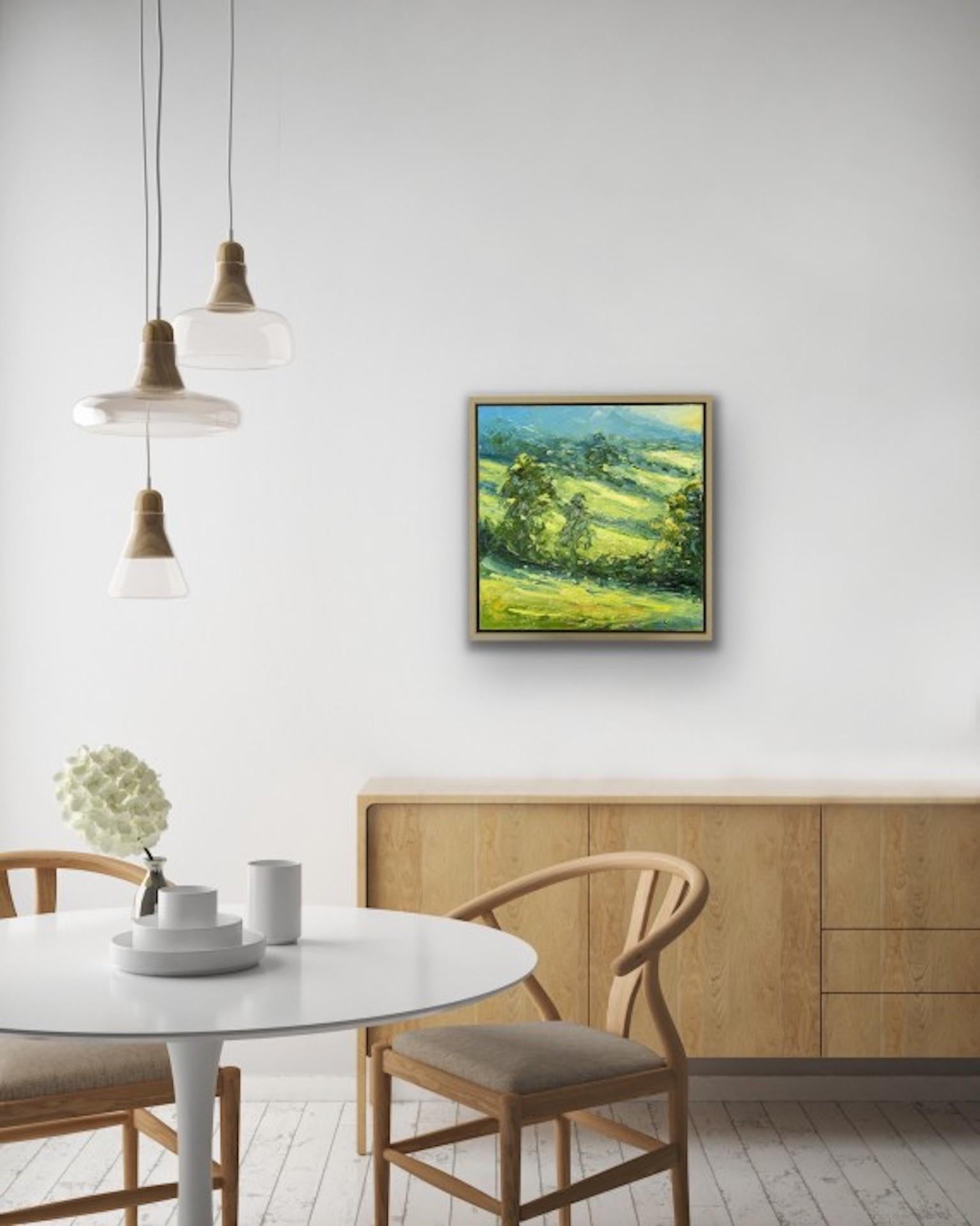 Sheepscombe Morning, Landscape Painting, Green Contemporary Expressionist Art For Sale 7