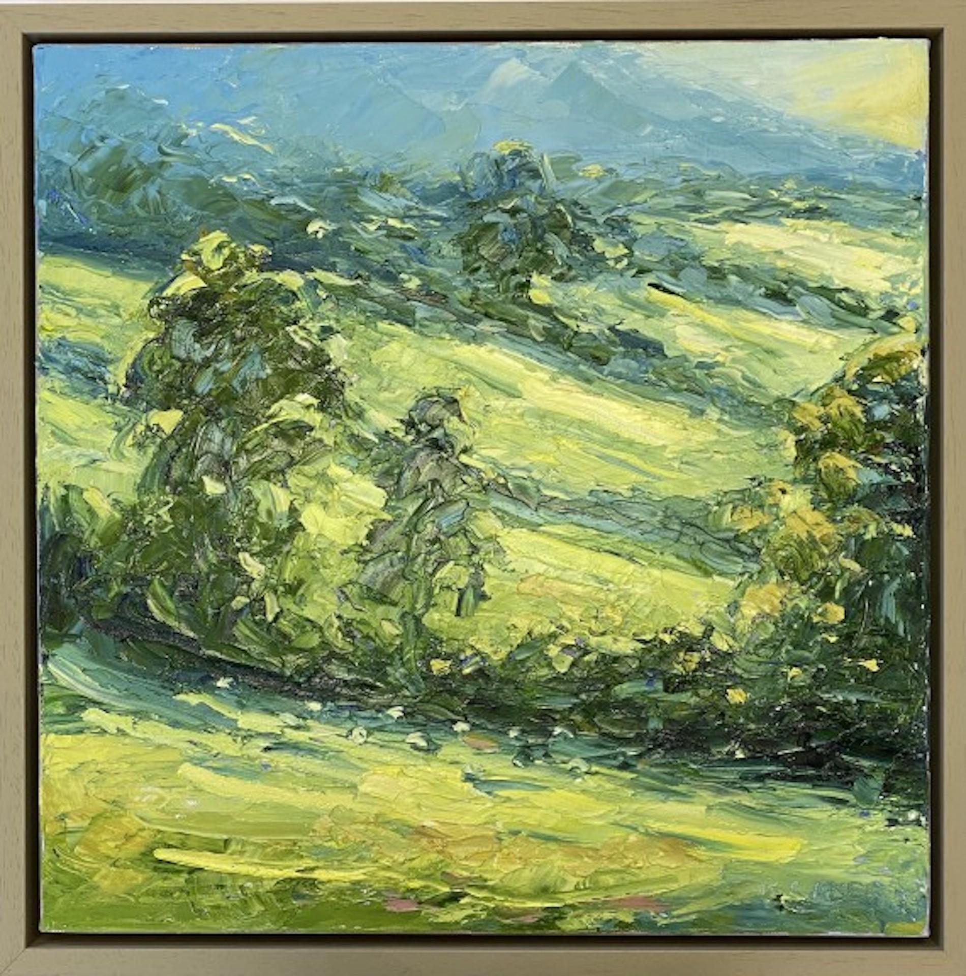 Sheepscombe Morning, Landscape Painting, Green Contemporary Expressionist Art