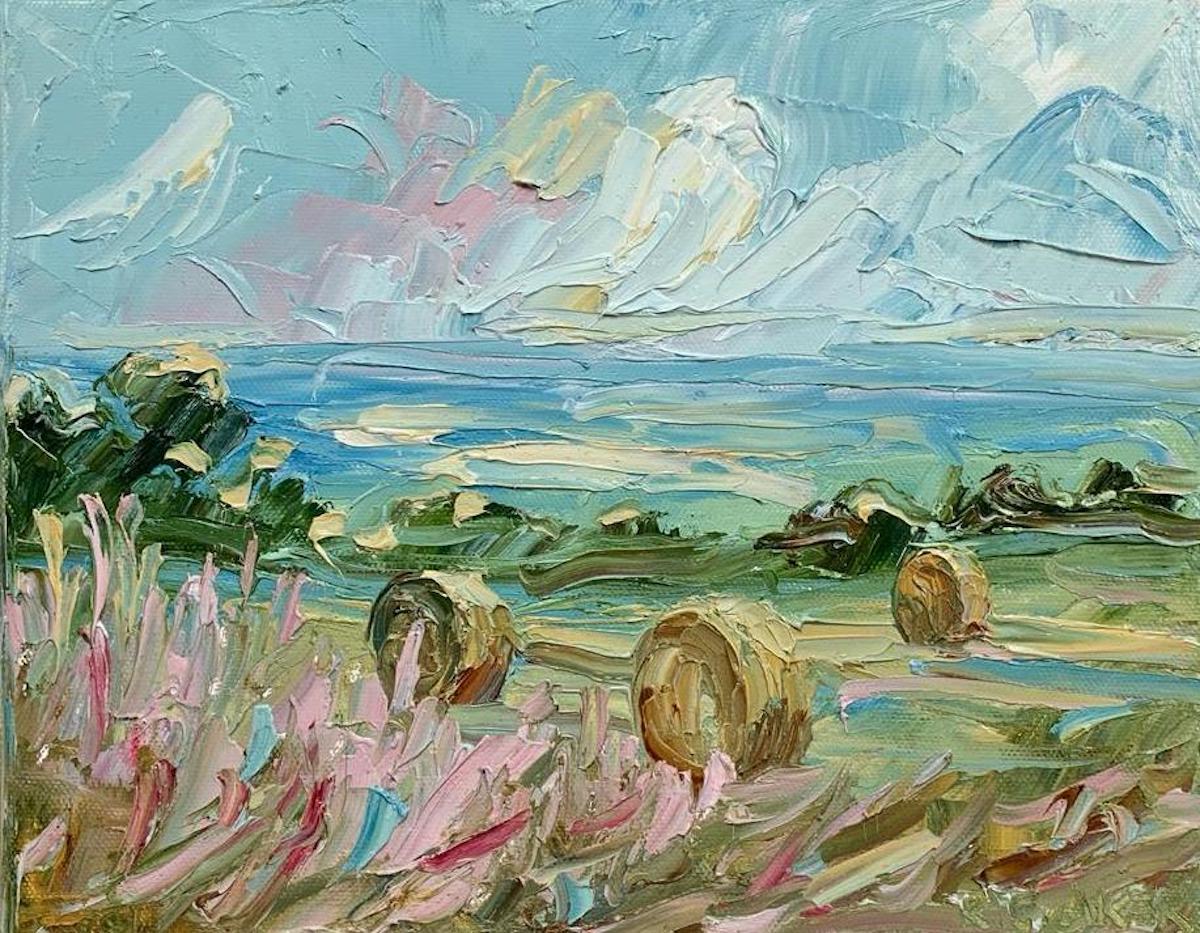 Rupert Aker Abstract Painting - Summer Bales II, Contemporary Landscape Painting, Original Rural Artwork
