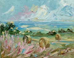 Summer Bales II, Contemporary Landscape Painting, Original Rural Artwork