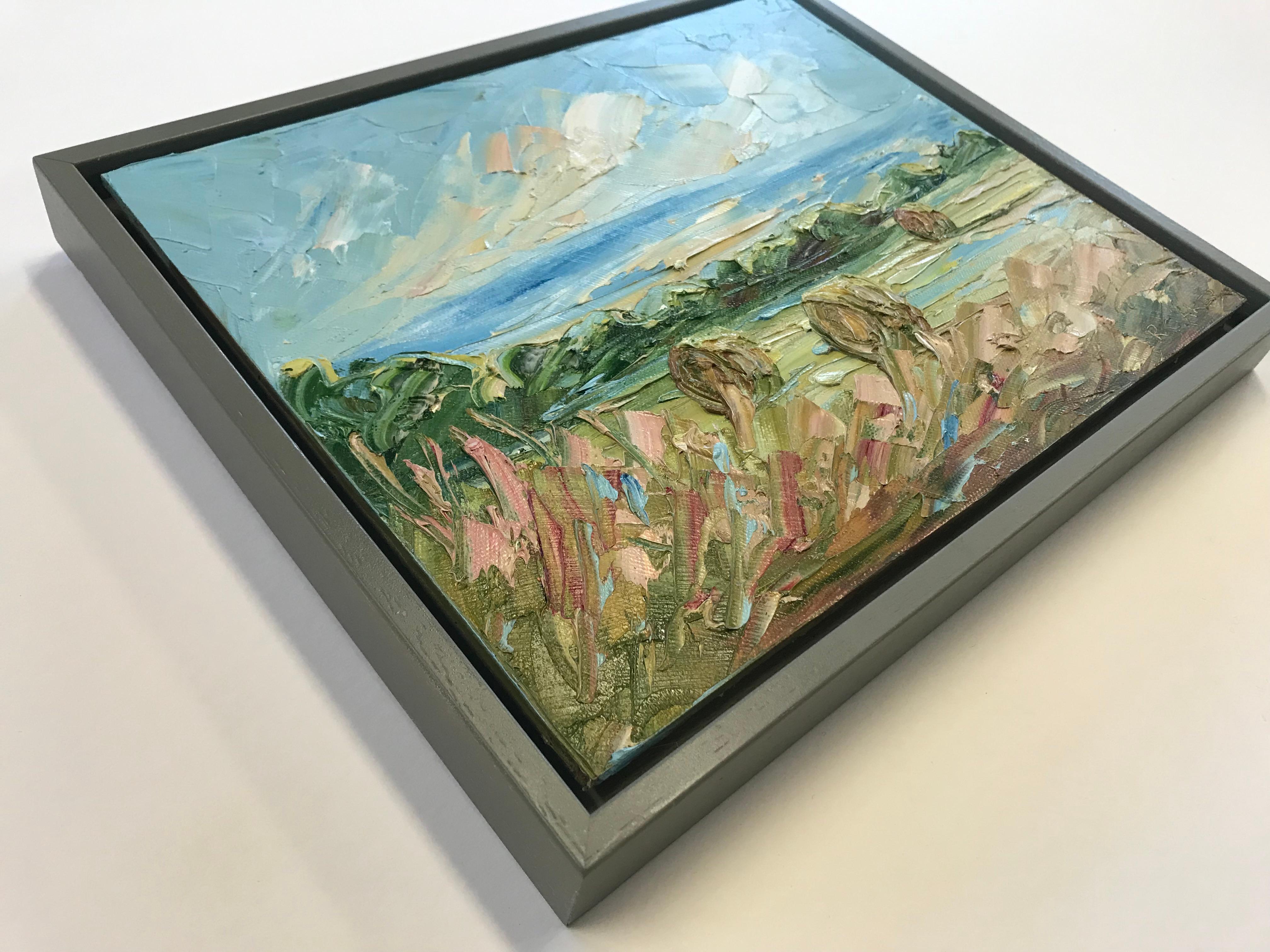Summer Bales IV, peinture de paysage contemporaine, œuvre d'art rural originale - Gris Abstract Painting par Rupert Aker