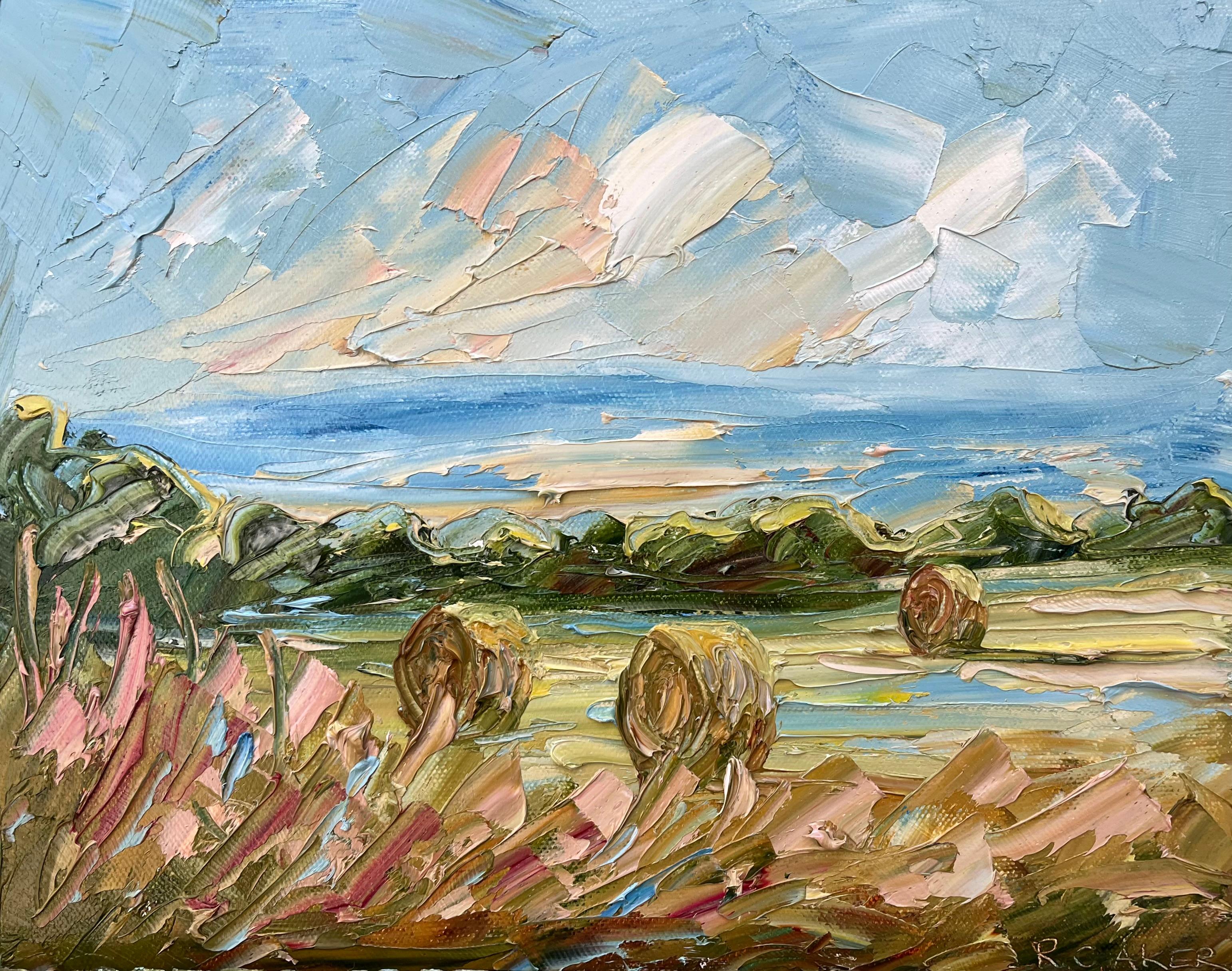 Summer Bales IV, Contemporary Landscape Painting, Original Rural Artwork