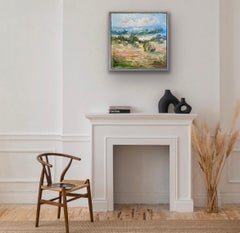 Summer fields in the Cotswolds with bales, Original painting, landscape