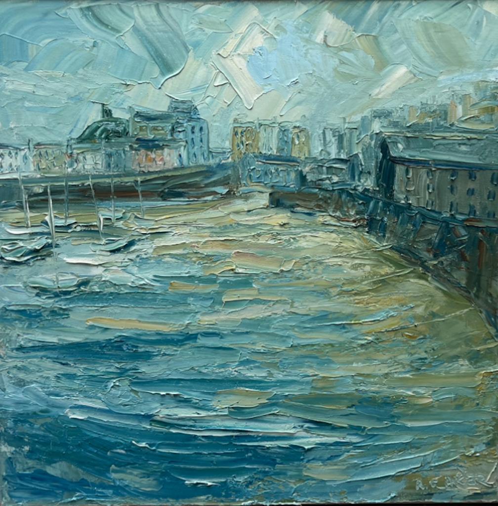 Rupert Aker Abstract Painting - Tenby Harbour, Original painting, Malvern Hills, Landscape art