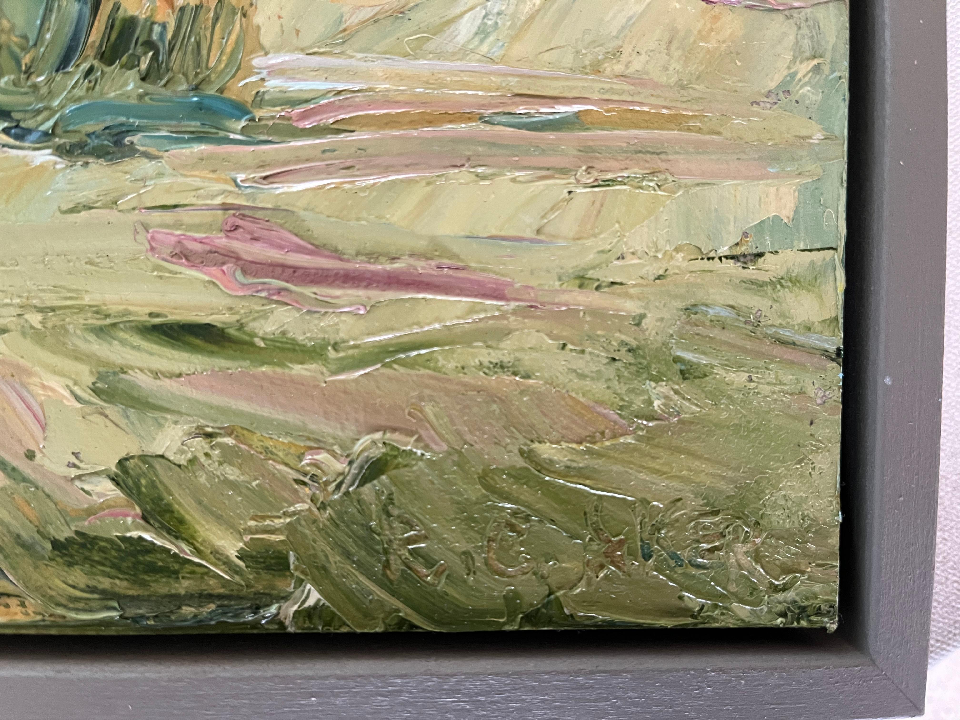Triptyque de Haystacks, peinture originale, paysage, cotswolds, champs en vente 6