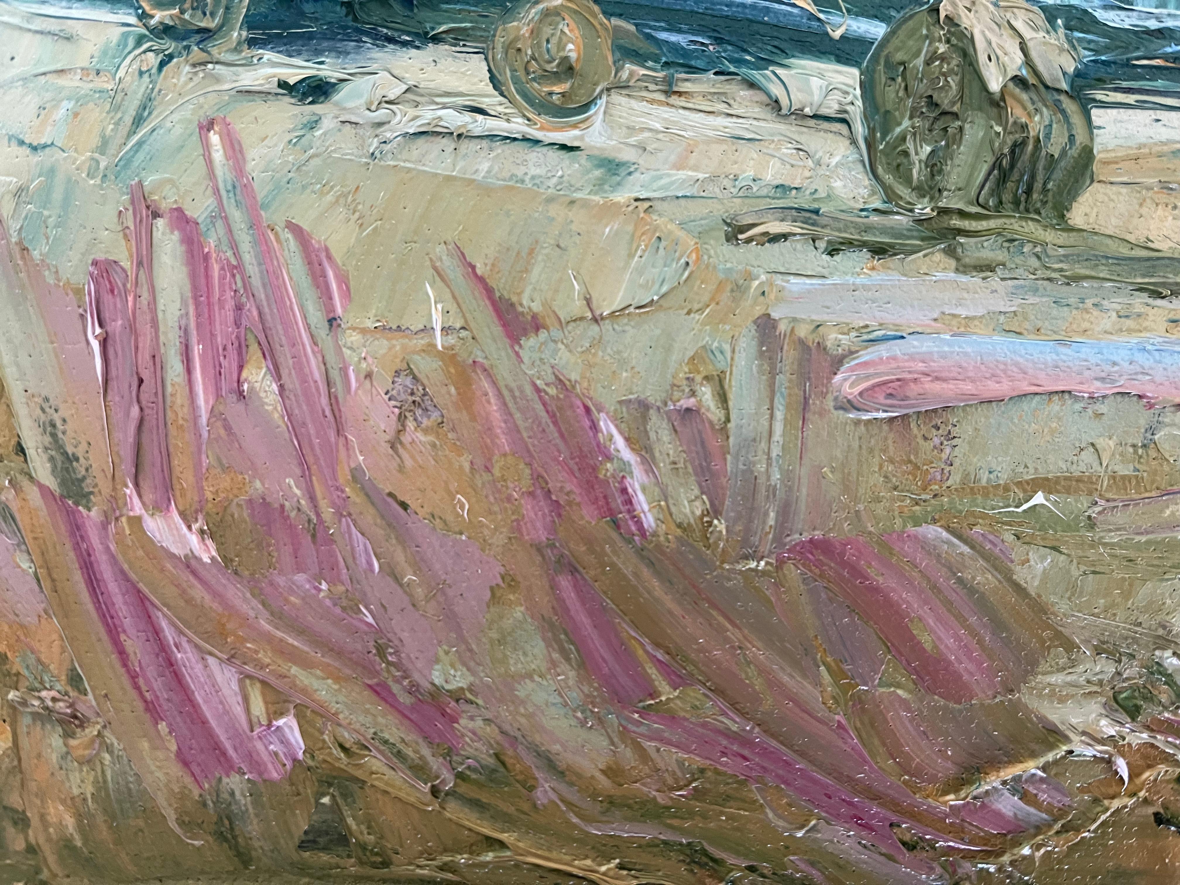 Triptyque de Haystacks, peinture originale, paysage, cotswolds, champs en vente 9