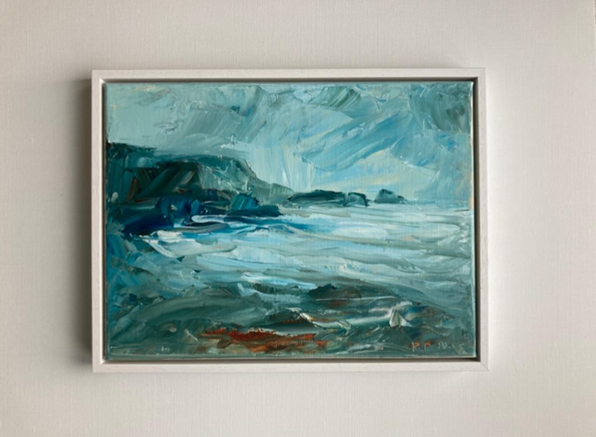 Welcombe Beach - Blue Landscape Painting by Rupert Aker