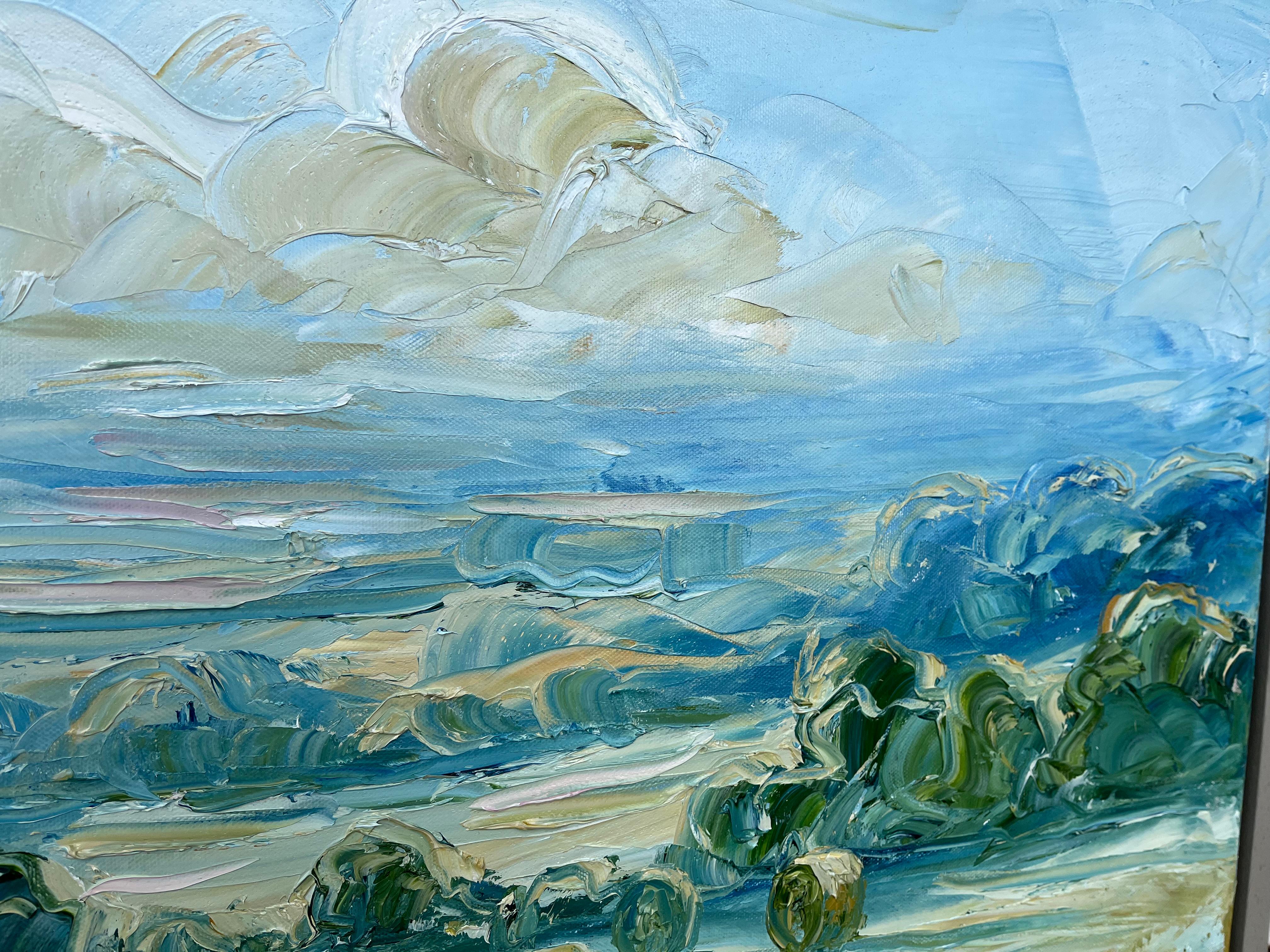 Weizenernte, Originalgemälde, Landschaft, zeitgenössisch (Blau), Landscape Painting, von Rupert Aker