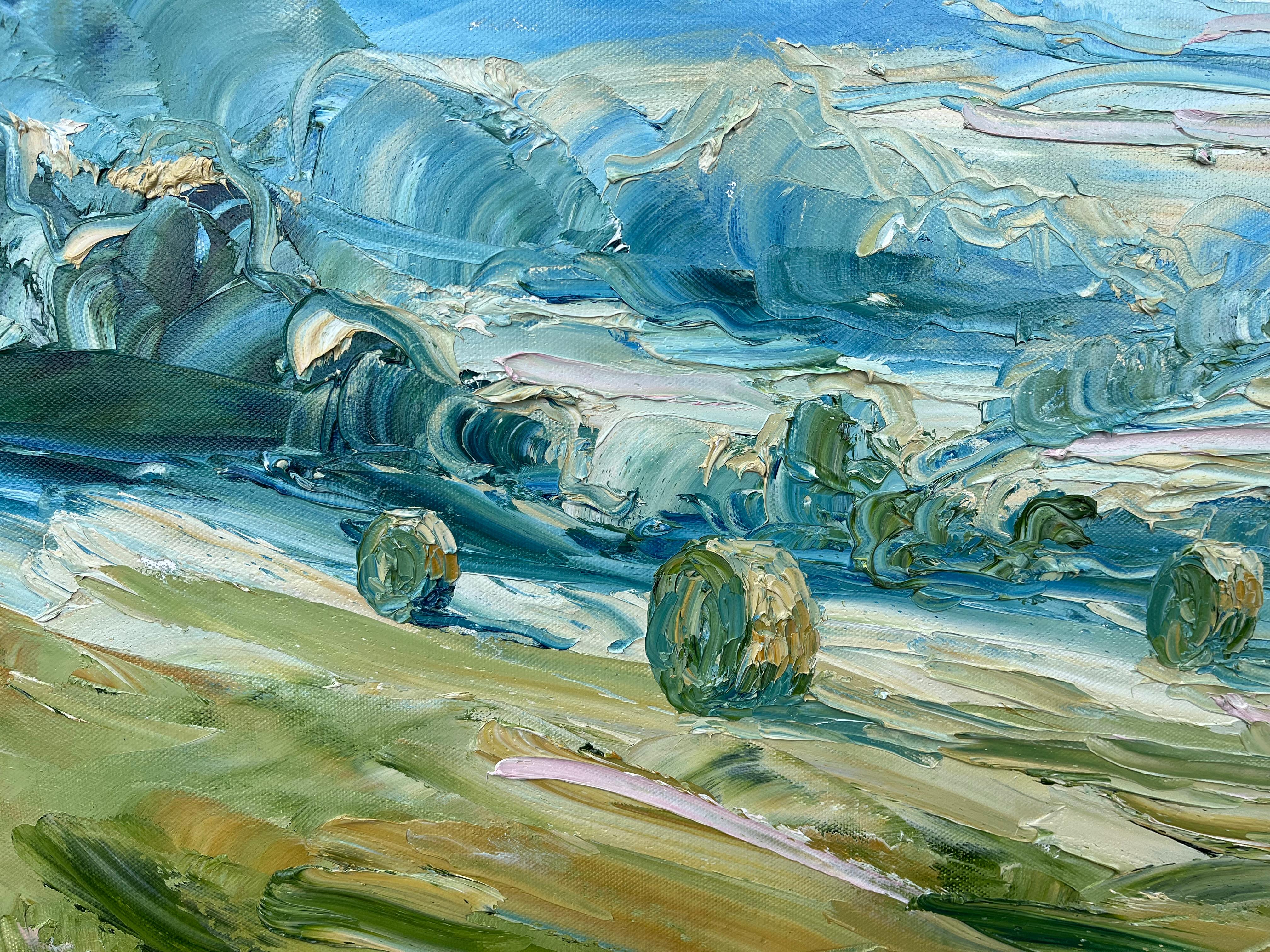 Erntezeit in den Cotswolds, weite Landschaften und Sommerhimmel

Zusätzliche Informationen:
Ölfarbe auf Leinwand
65 H x 102 B x 5 T cm (25,59 x 40,16 x 1,97 Zoll)
Verkauft gerahmt
Bildgröße:
Höhe: 60 cm (23,62 Zoll)
Breite: 97 cm (38,19