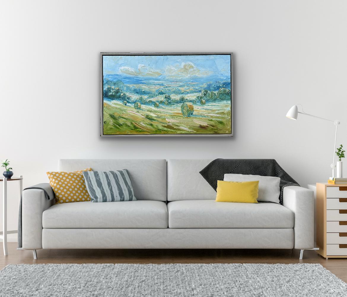 Weizenernte, Originalgemälde, Landschaft, zeitgenössisch im Angebot 3