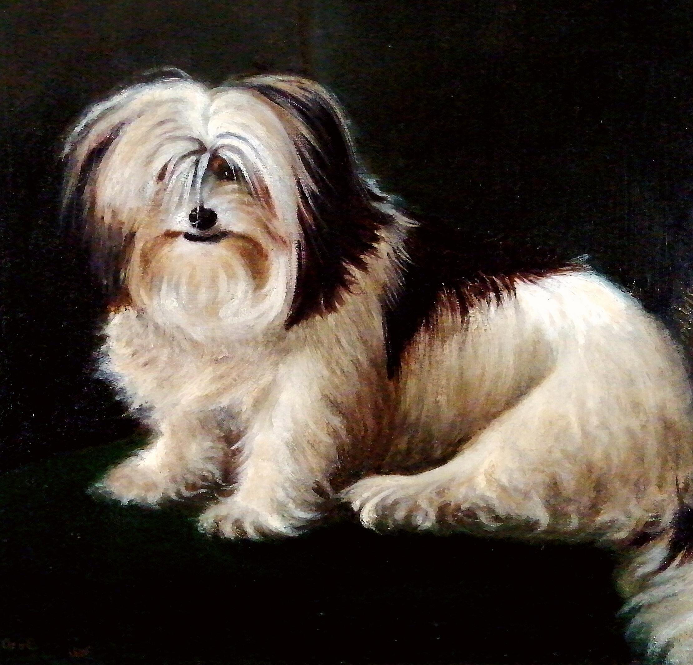 Terrier en una silla - Pintura antigua inglesa al óleo sobre lienzo del siglo XIX sobre un perro - Animal Painting Negro de Rupert Arthur Dent