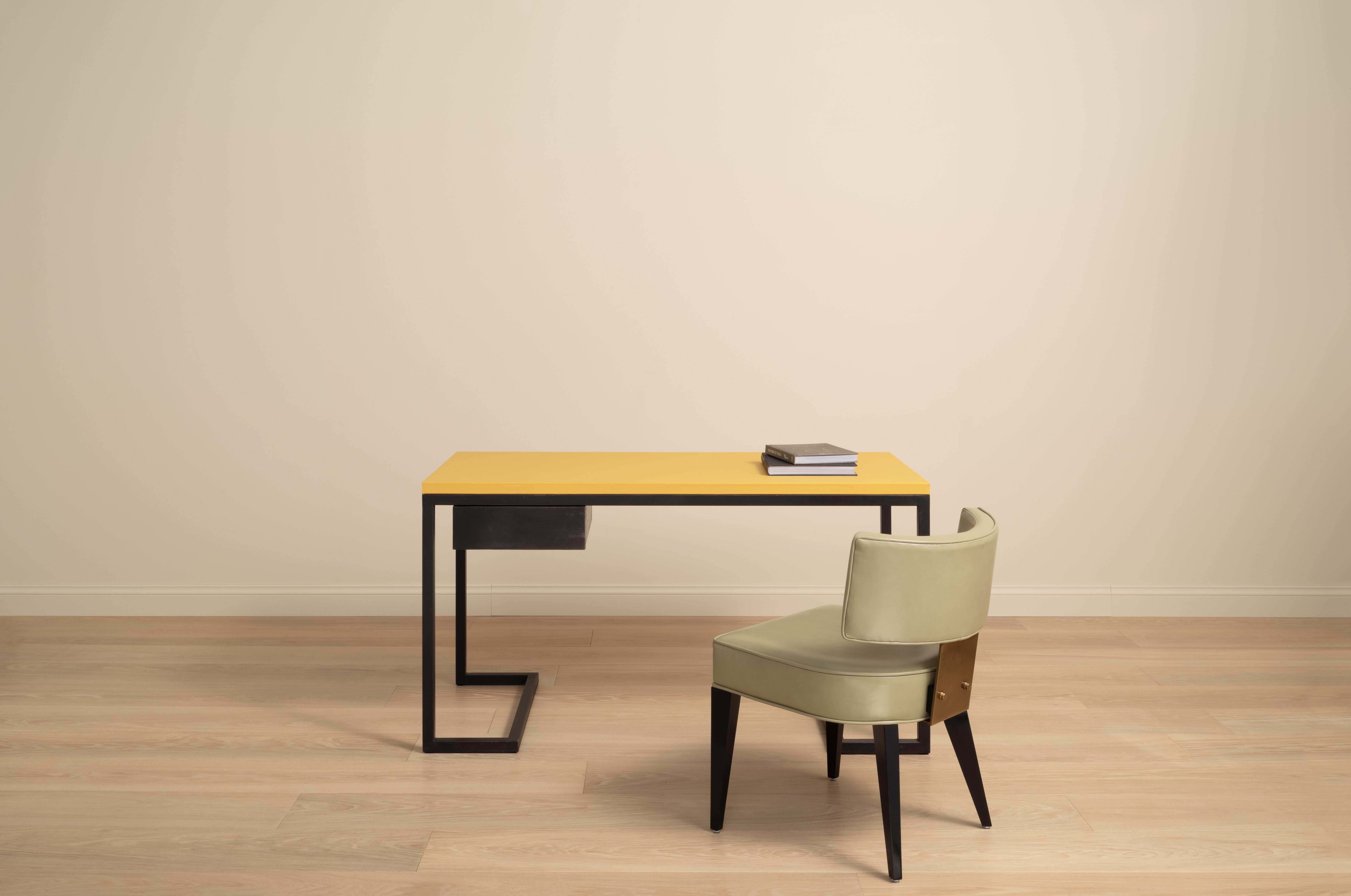 Blackened Rupert Bevan Atomic Desk (in Customer's Own Choice of Leather) For Sale