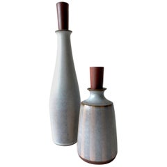 Vintage Rupert Deese Stoneware Pair of California Studio Bottle Decanters