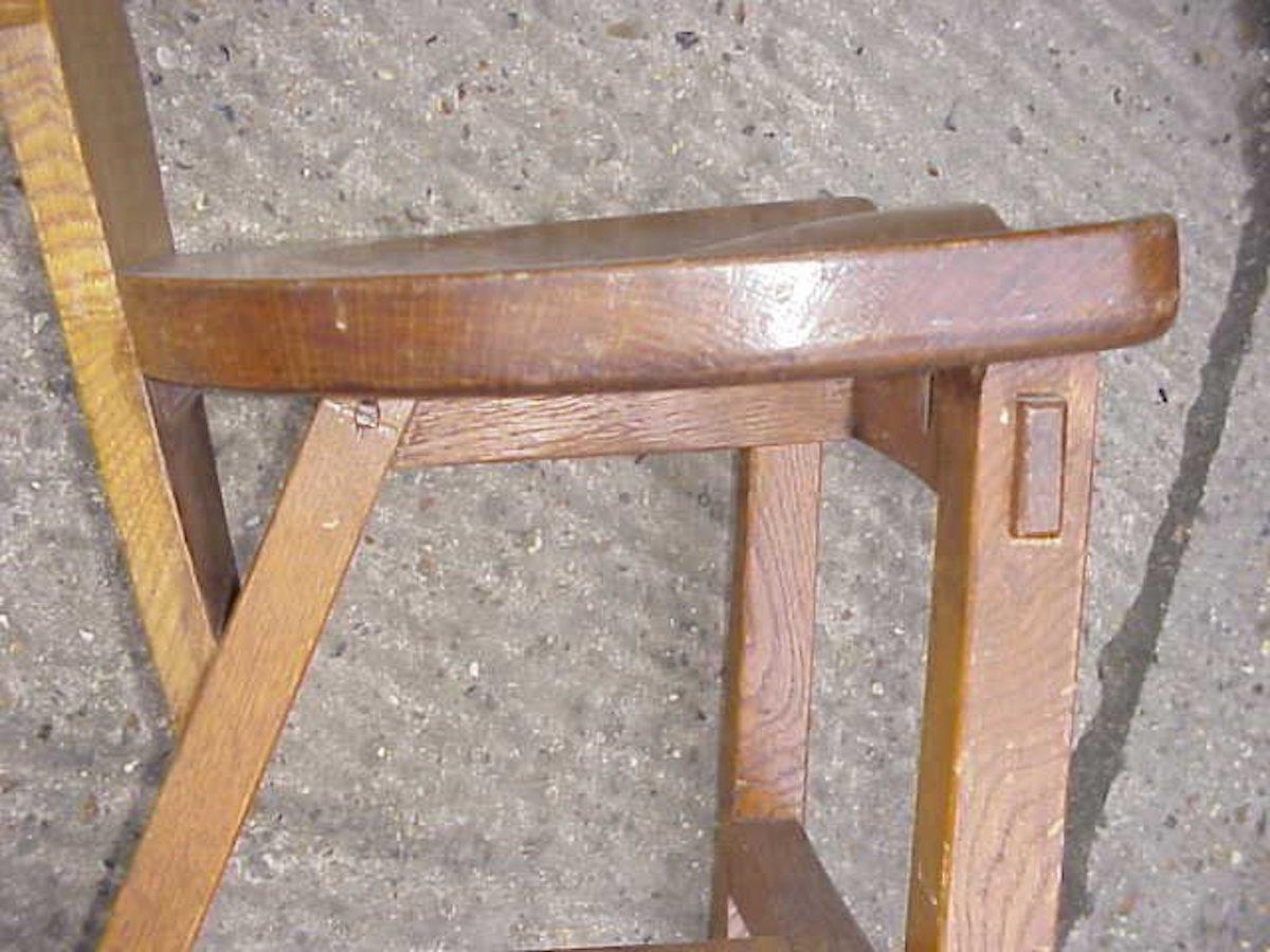 Arts and Crafts Rupert Griffiths, Four Arts & Crafts English Oak Tripod Design Cottage Chairs For Sale