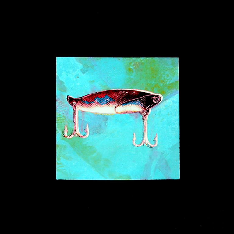 Esca da pesca su nero (blu), quadro pop art di Rupert Jasen Smith