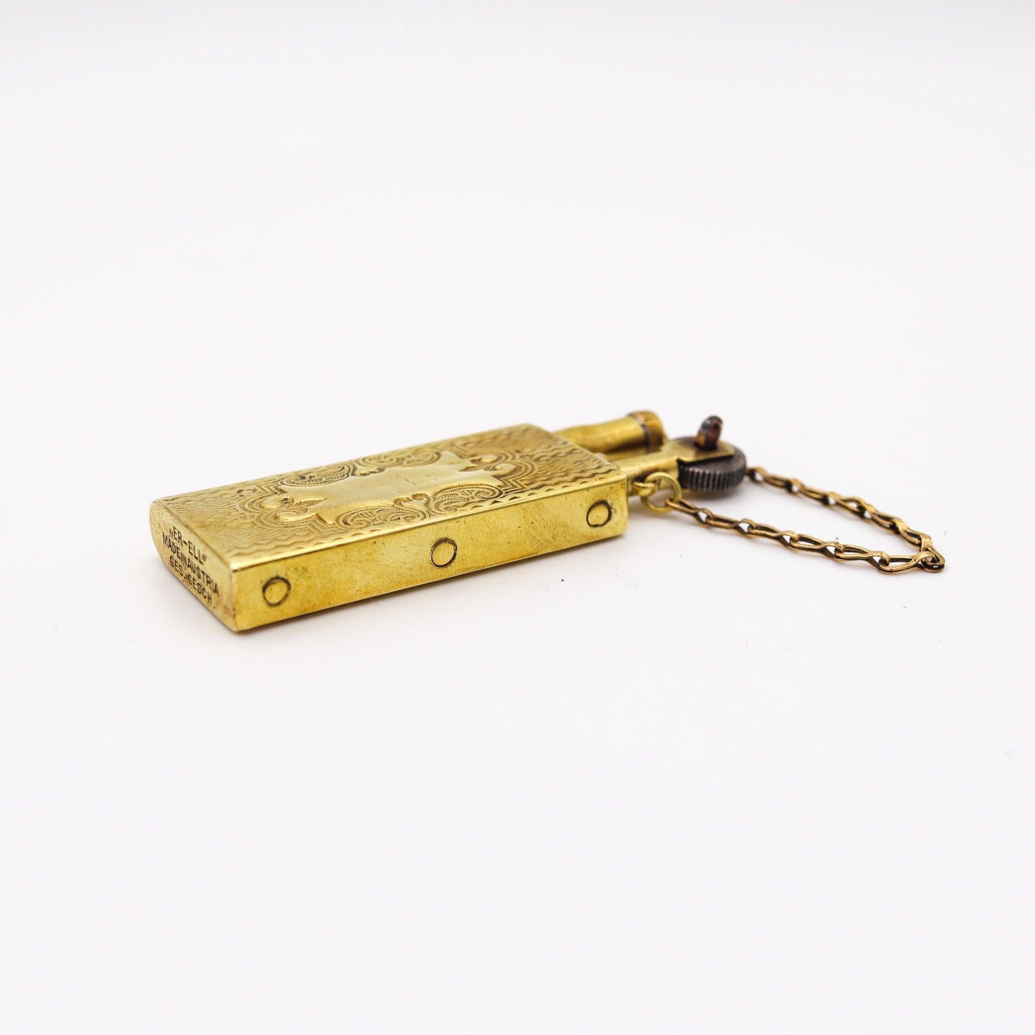 Art Nouveau RUPERT LICHTMAN 1920 Austria “ER-ELL” Lighter Fortuna-Drehring Embossed Brass