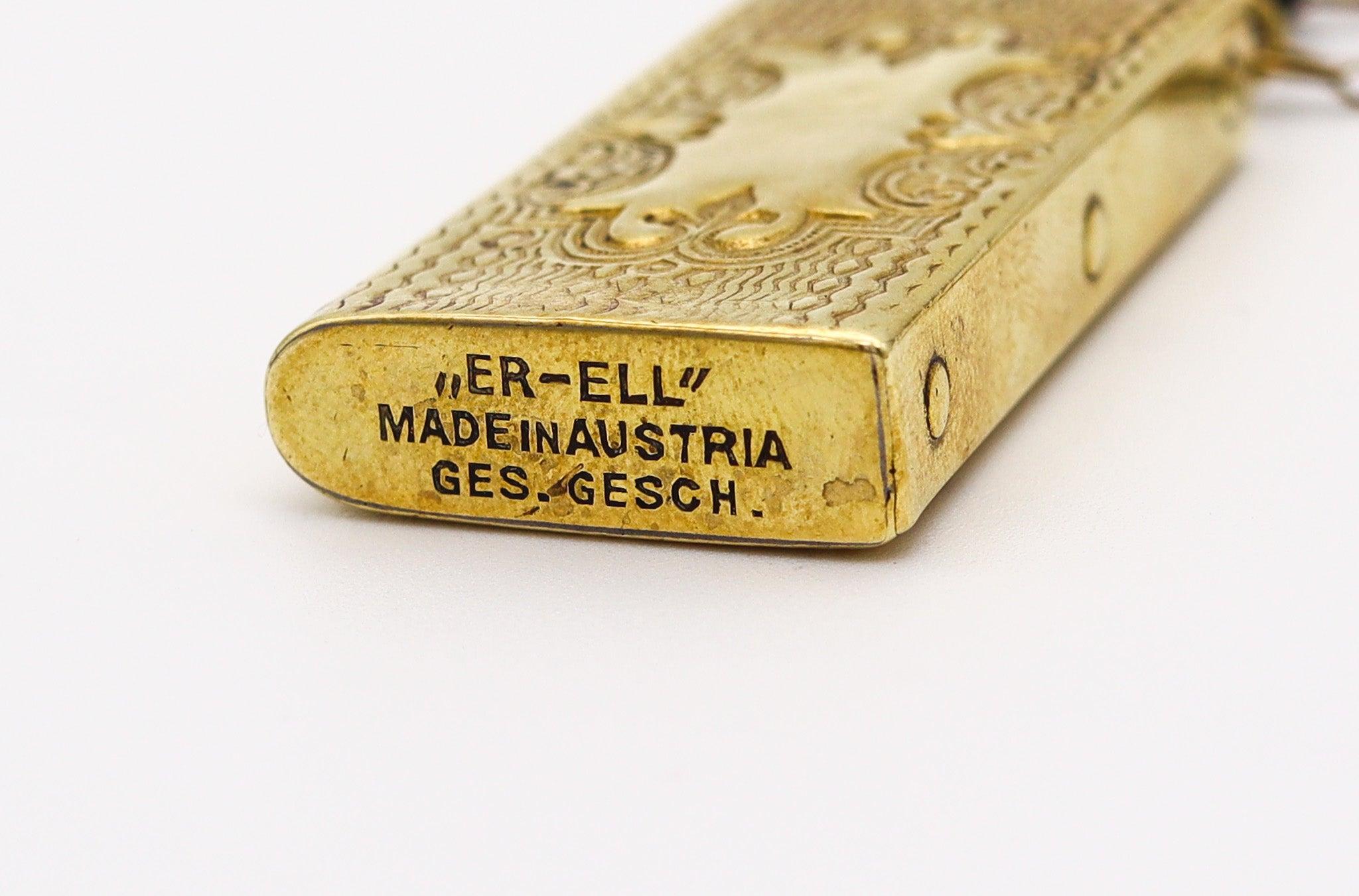 Austrian RUPERT LICHTMAN 1920 Austria “ER-ELL” Lighter Fortuna-Drehring Embossed Brass