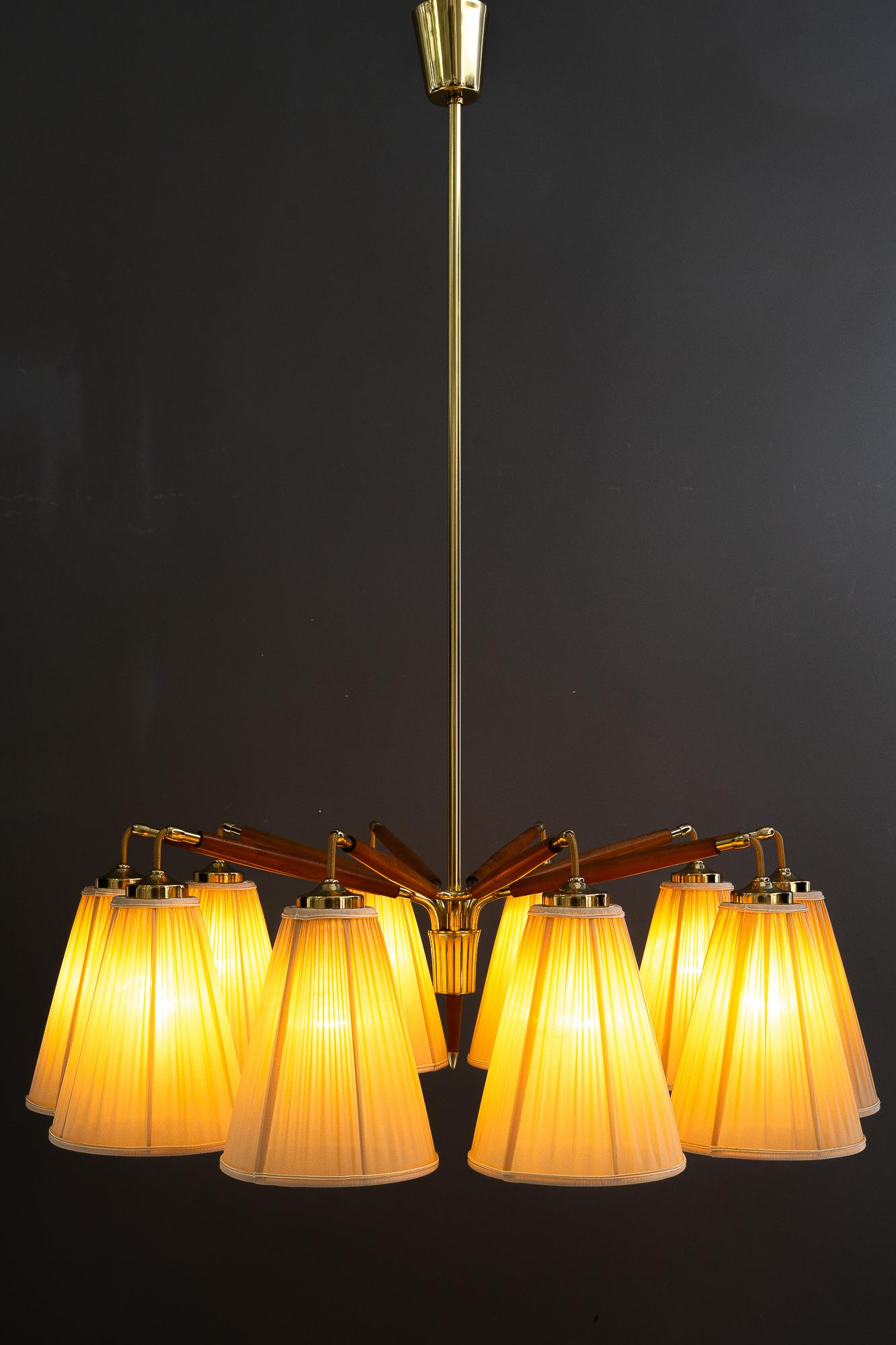 Rupert Nikoll lustre à 10 bras de lumière avec abat-jour en tissu vienne vers les années 1950 en vente 3