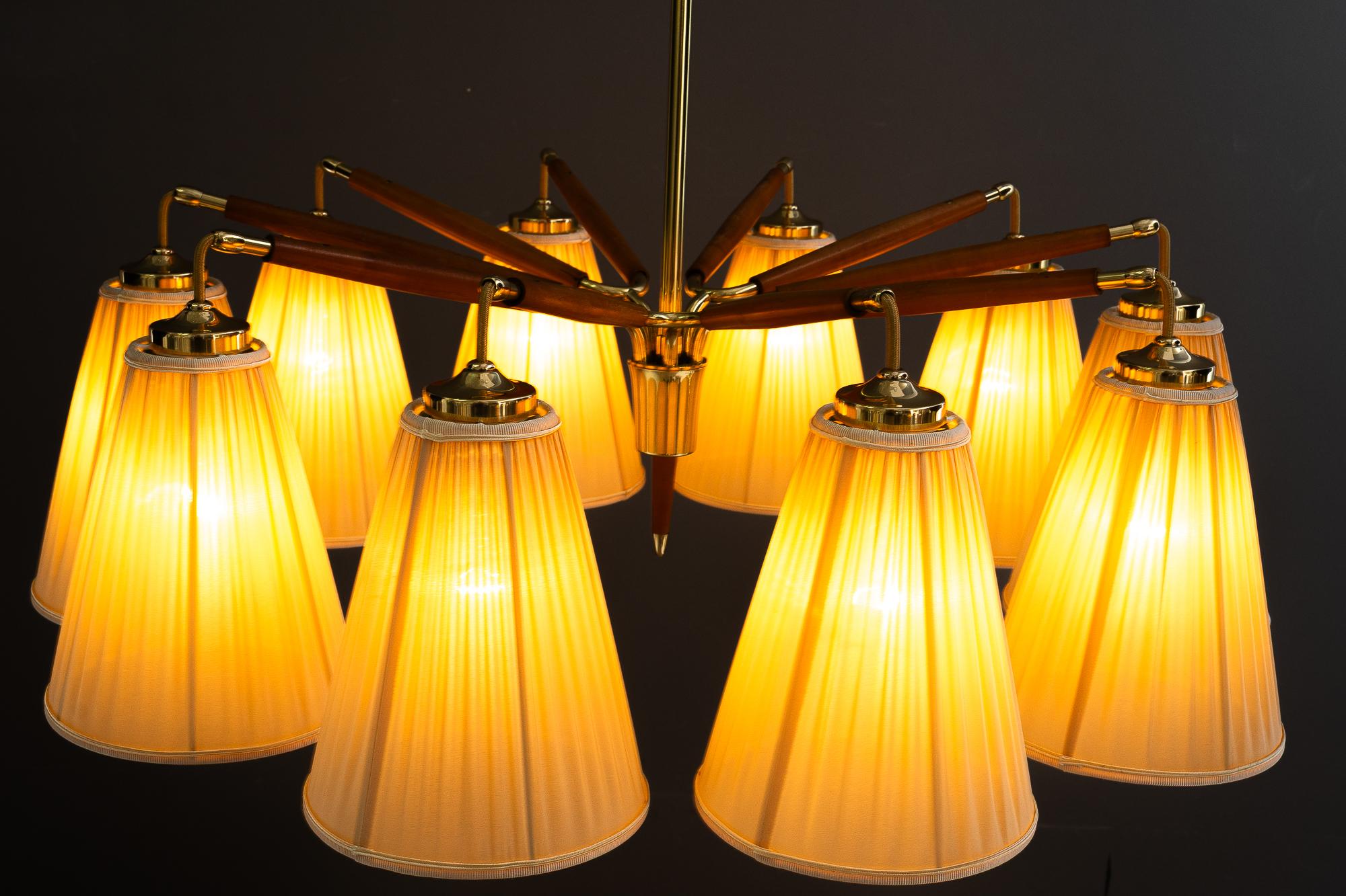 Rupert Nikoll lustre à 10 bras de lumière avec abat-jour en tissu vienne vers les années 1950 en vente 7