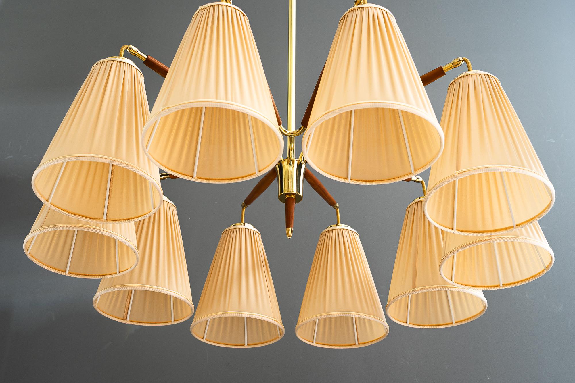 Rupert Nikoll lustre à 10 bras de lumière avec abat-jour en tissu vienne vers les années 1950 en vente 1