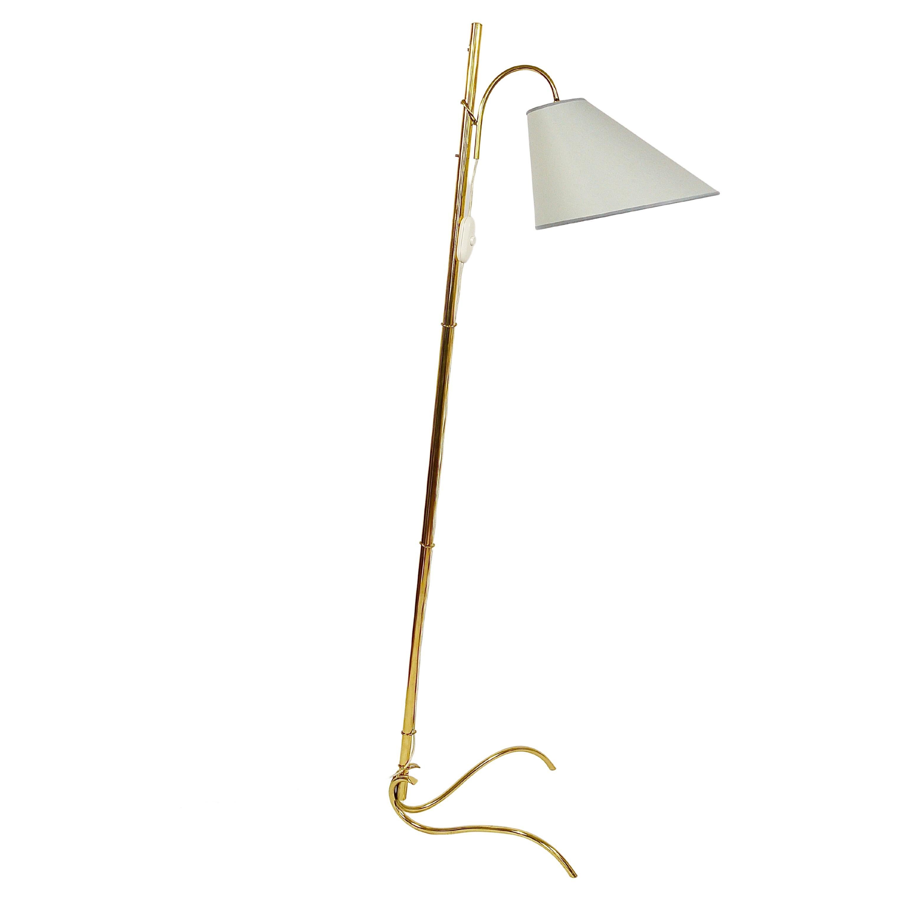 Rupert Nikoll Adjustable Dornstab Mid Century Brass Floor Lamp, Austria, 1950s For Sale