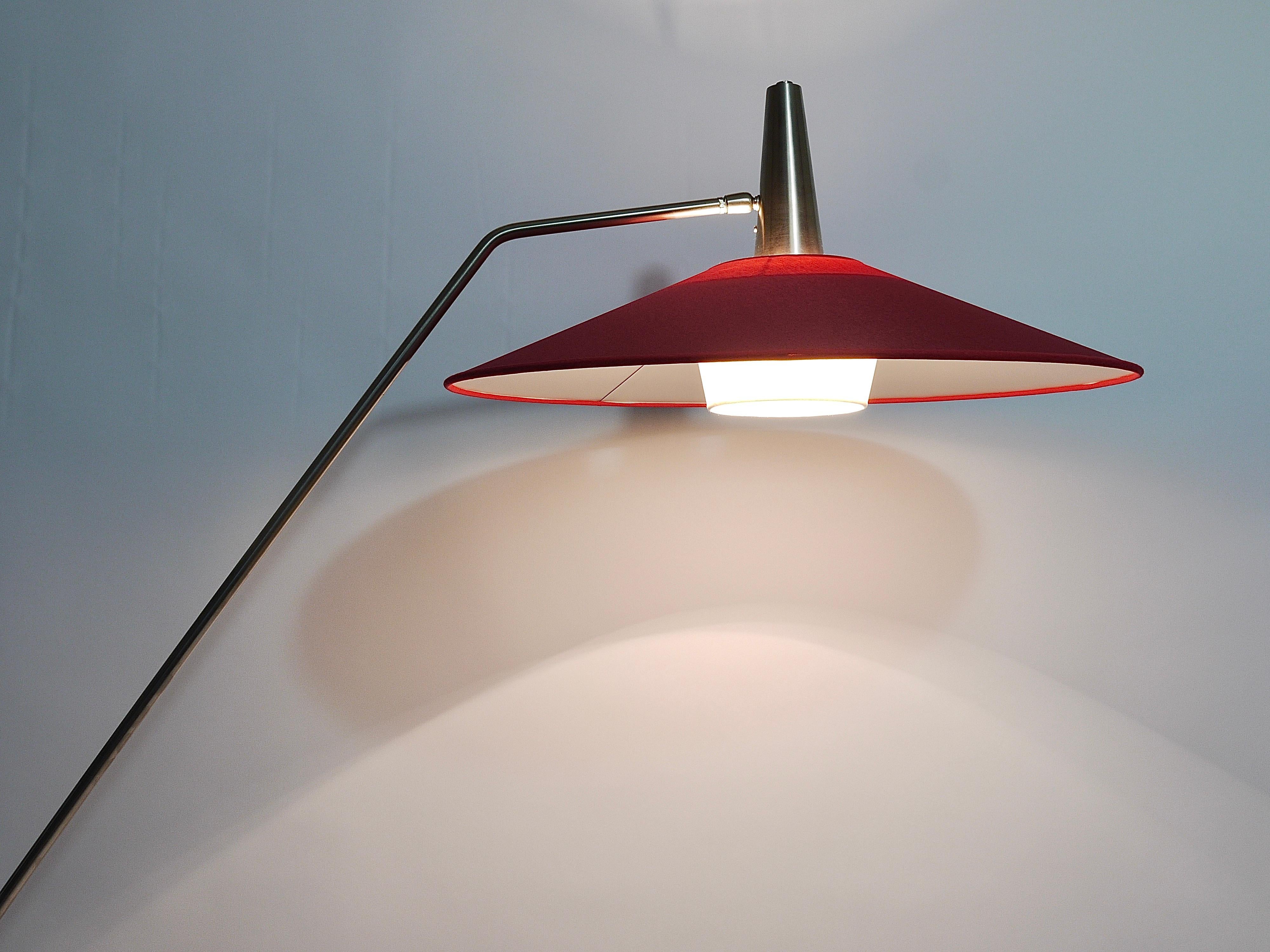 Mid-Century Modern Rupert Nikoll Articulating Counterweight Midcentury Floor Lamp, Nickel, Brass For Sale