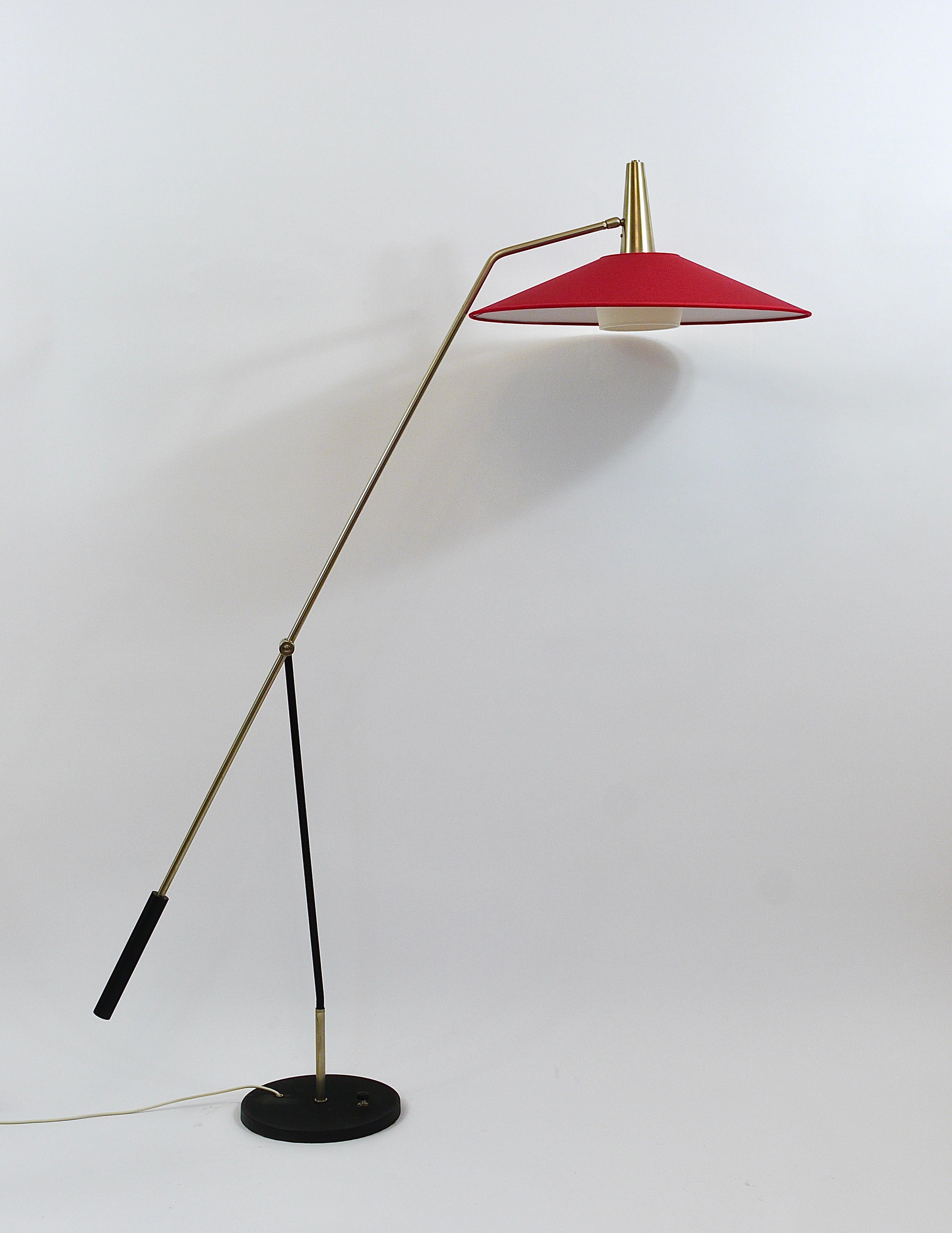 Austrian Rupert Nikoll Articulating Counterweight Midcentury Floor Lamp, Nickel, Brass For Sale