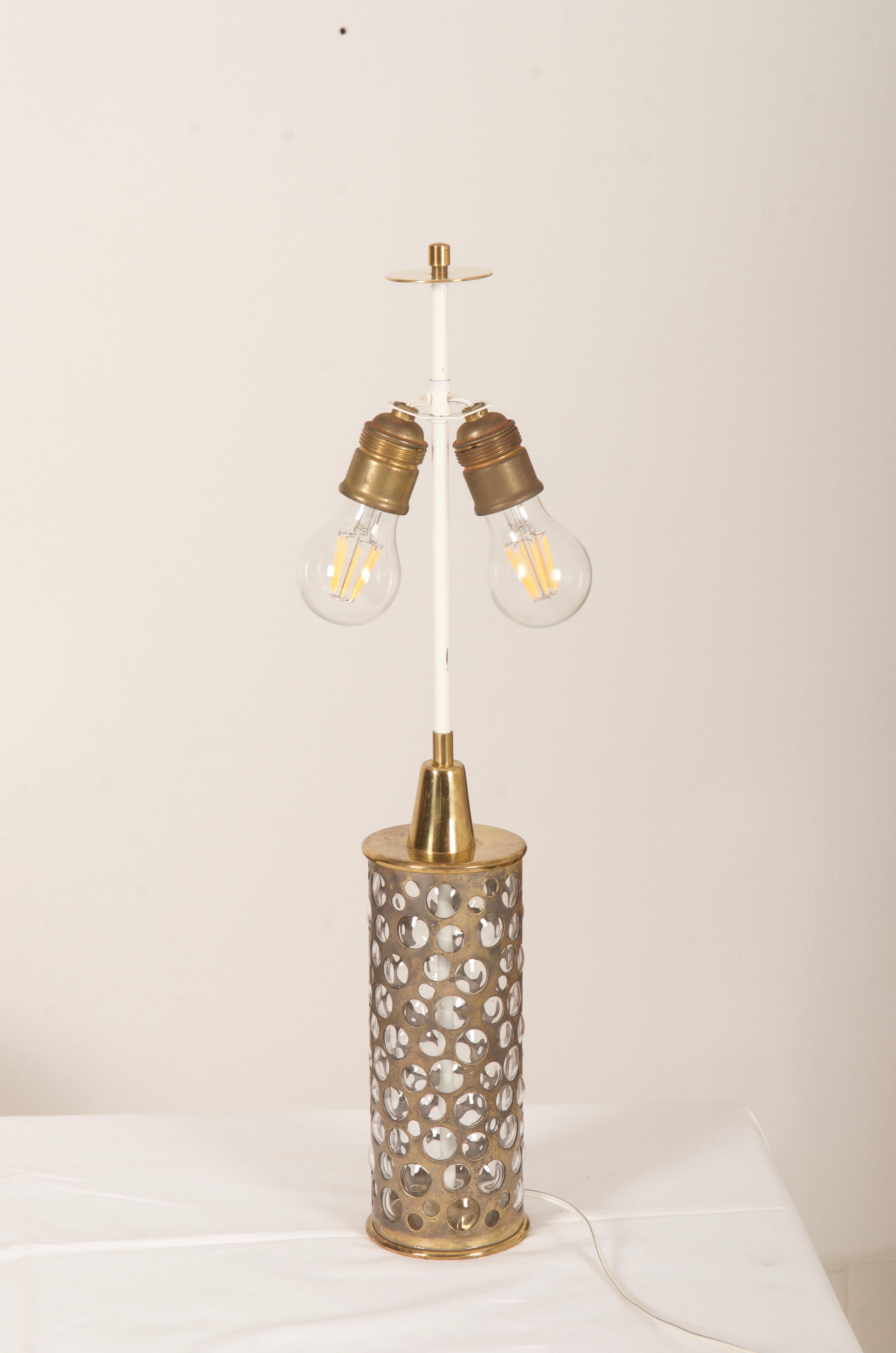 Mid-Century Modern Rupert Nikoll Brass and Bubble Glass Table Lamp For Sale