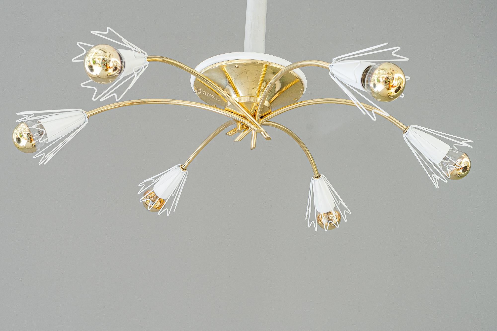 Rare Rupert Nikoll Ceiling lamp vienna around 1950s
Brass polished and lacquered
iron white painted
