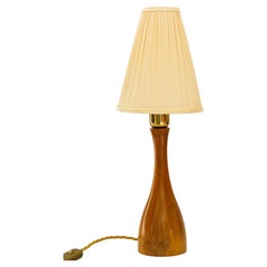Used Rupert Nikoll cerry wood table lamp with fabric shade vienna around 1950s