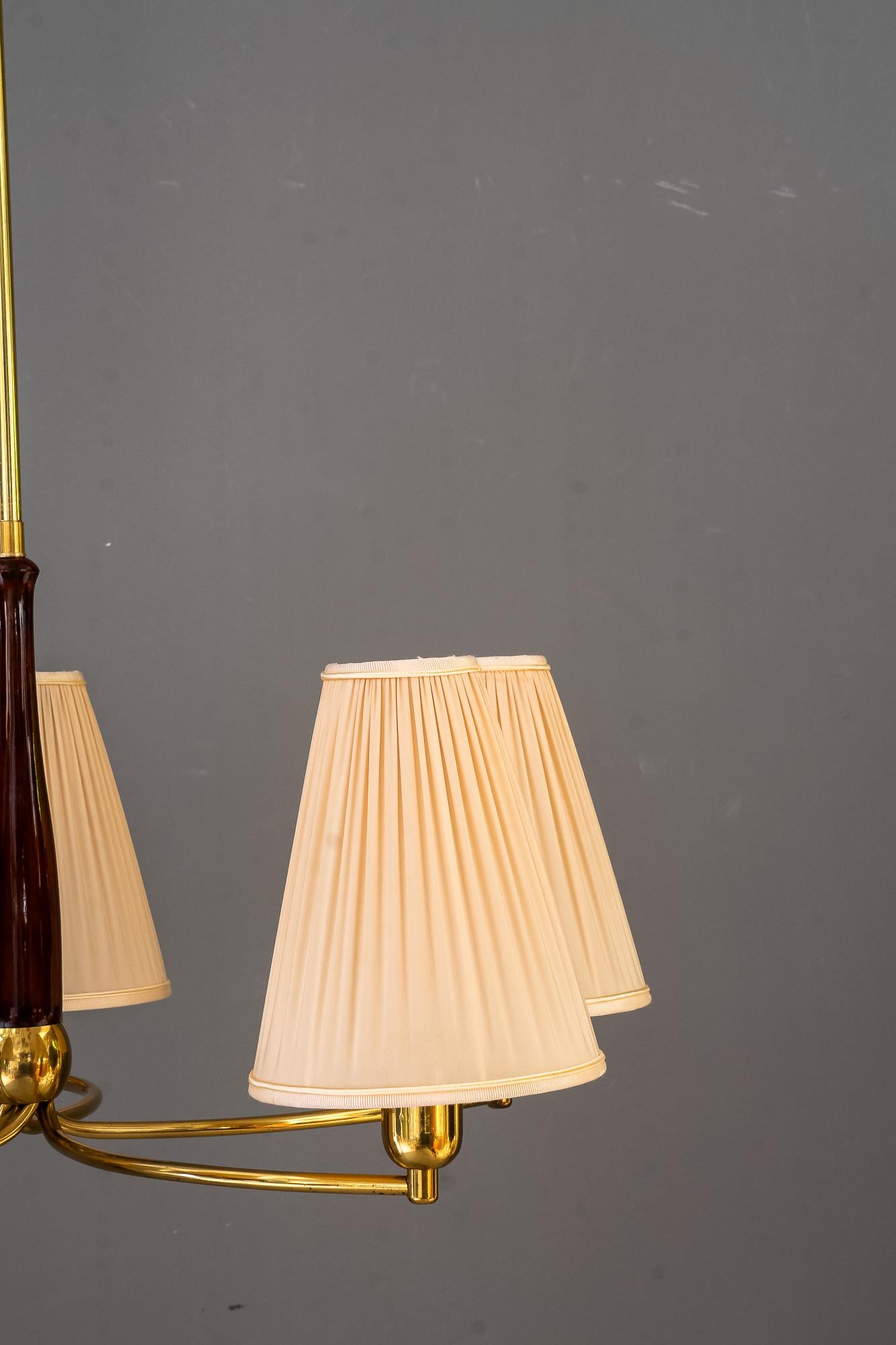 Mid-Century Modern Rupert Nikoll chandelier with fabric shades vienna around 1960s