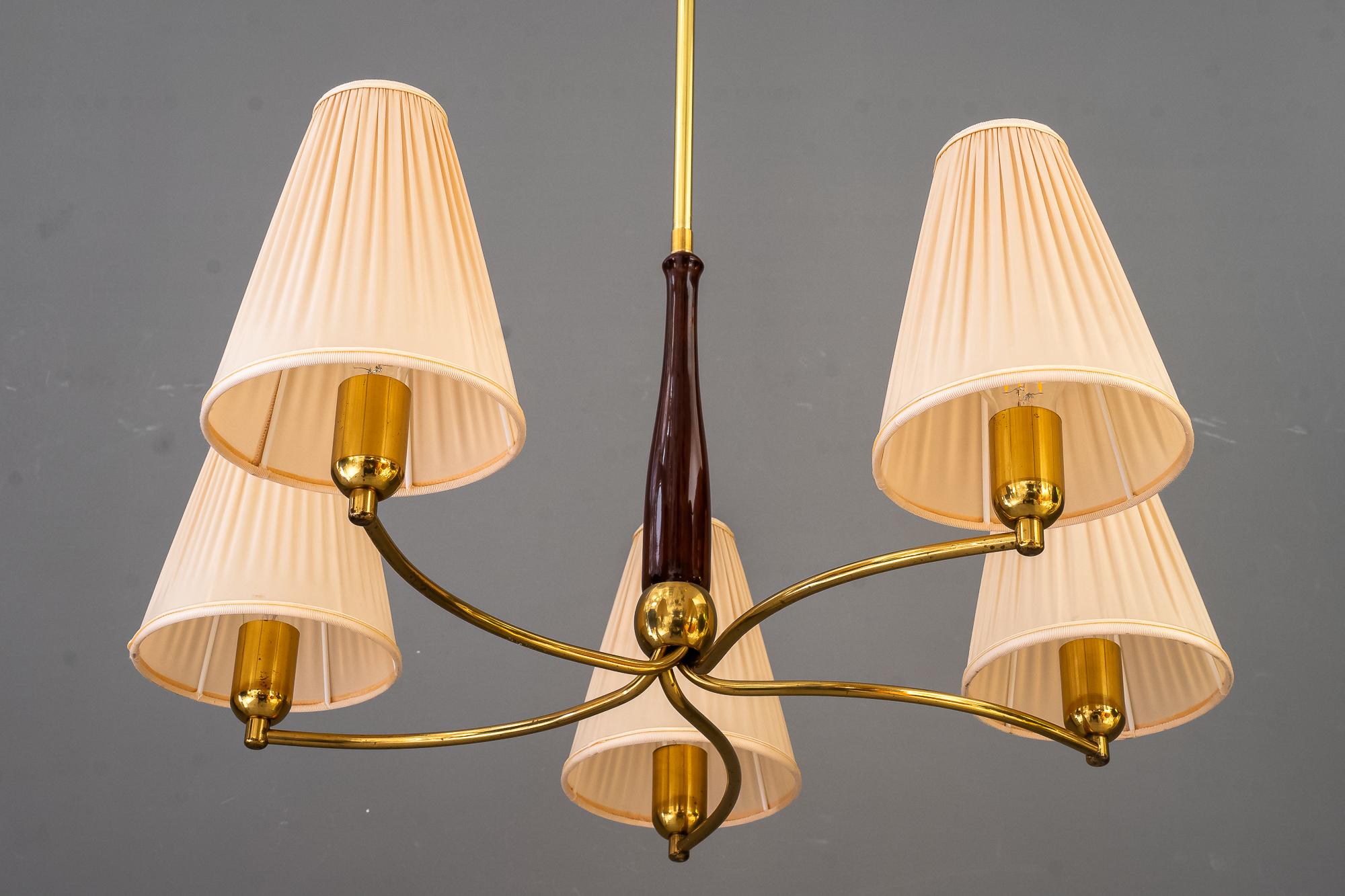 Mid-20th Century Rupert Nikoll chandelier with fabric shades vienna around 1960s