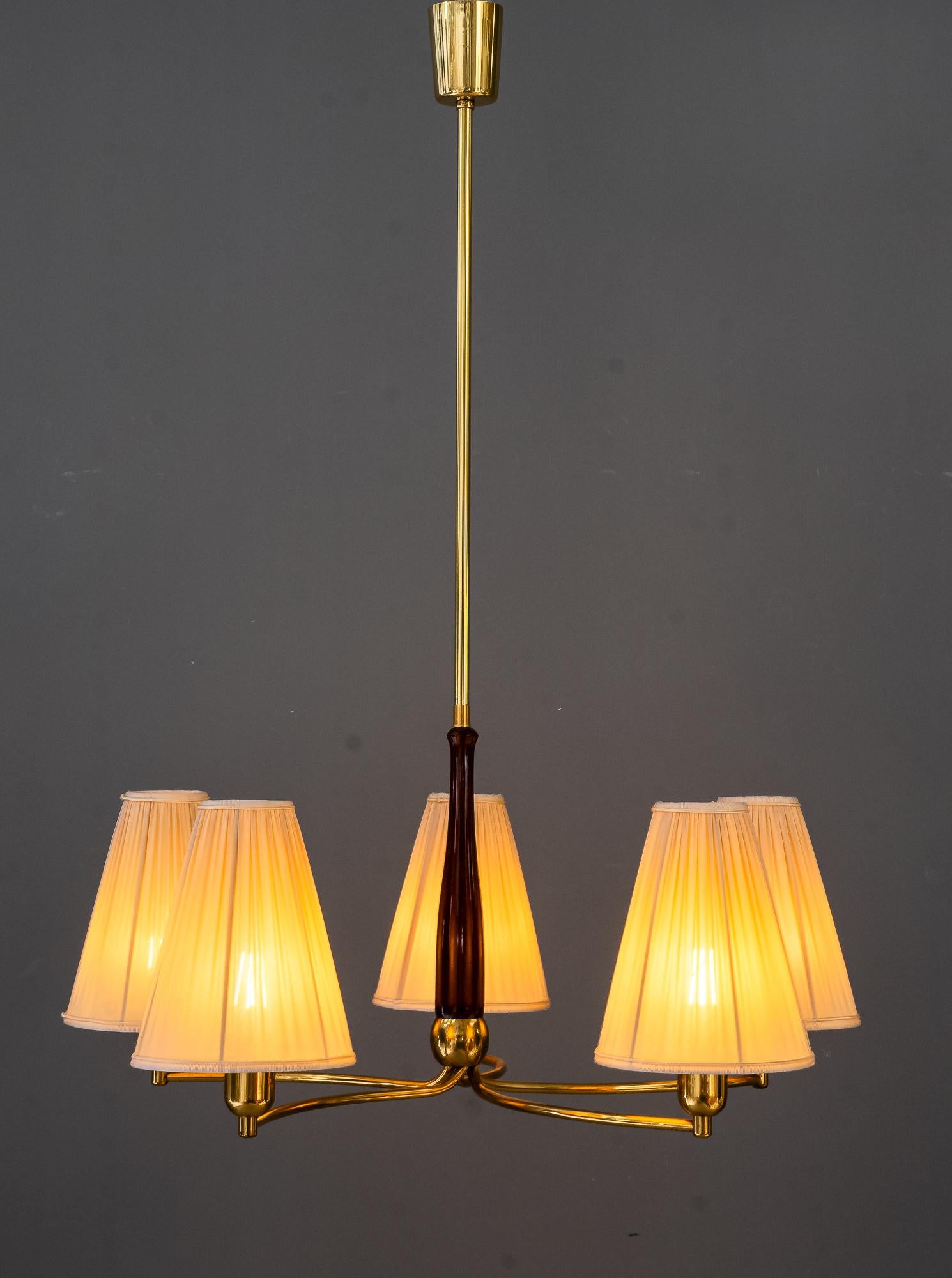 Brass Rupert Nikoll chandelier with fabric shades vienna around 1960s