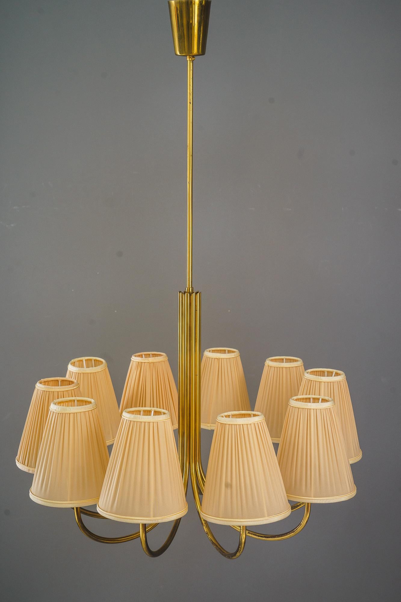 Mid-20th Century Rupert nikoll chandelier with new fabric shades vienna around 1960s For Sale