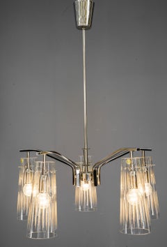 Rupert Nikoll Chandelier with Original Glass Shades Vienna around 1960s