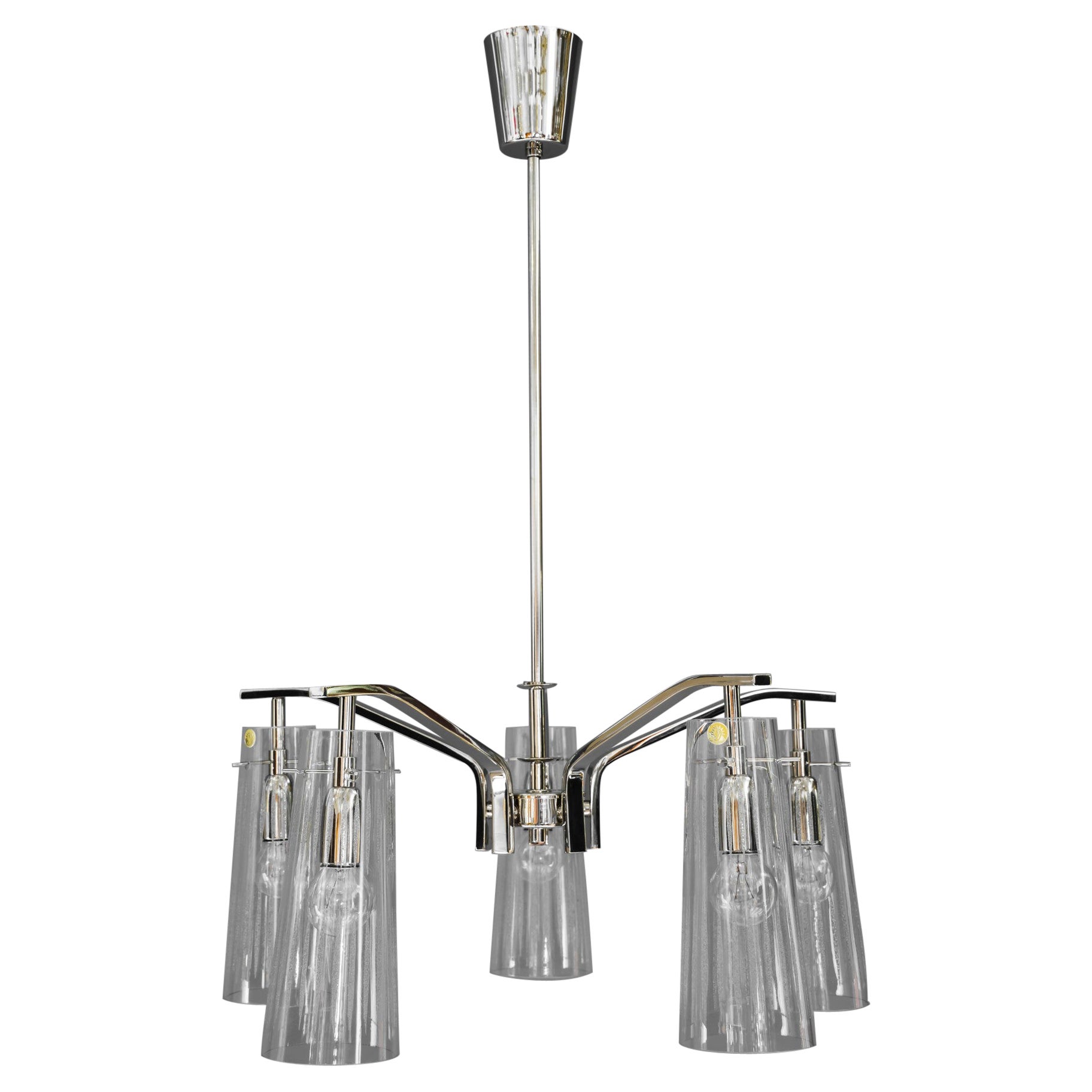 Lampadario Rupert Nikoll con paralumi originali in vetro Vienna, anni '60 circa
