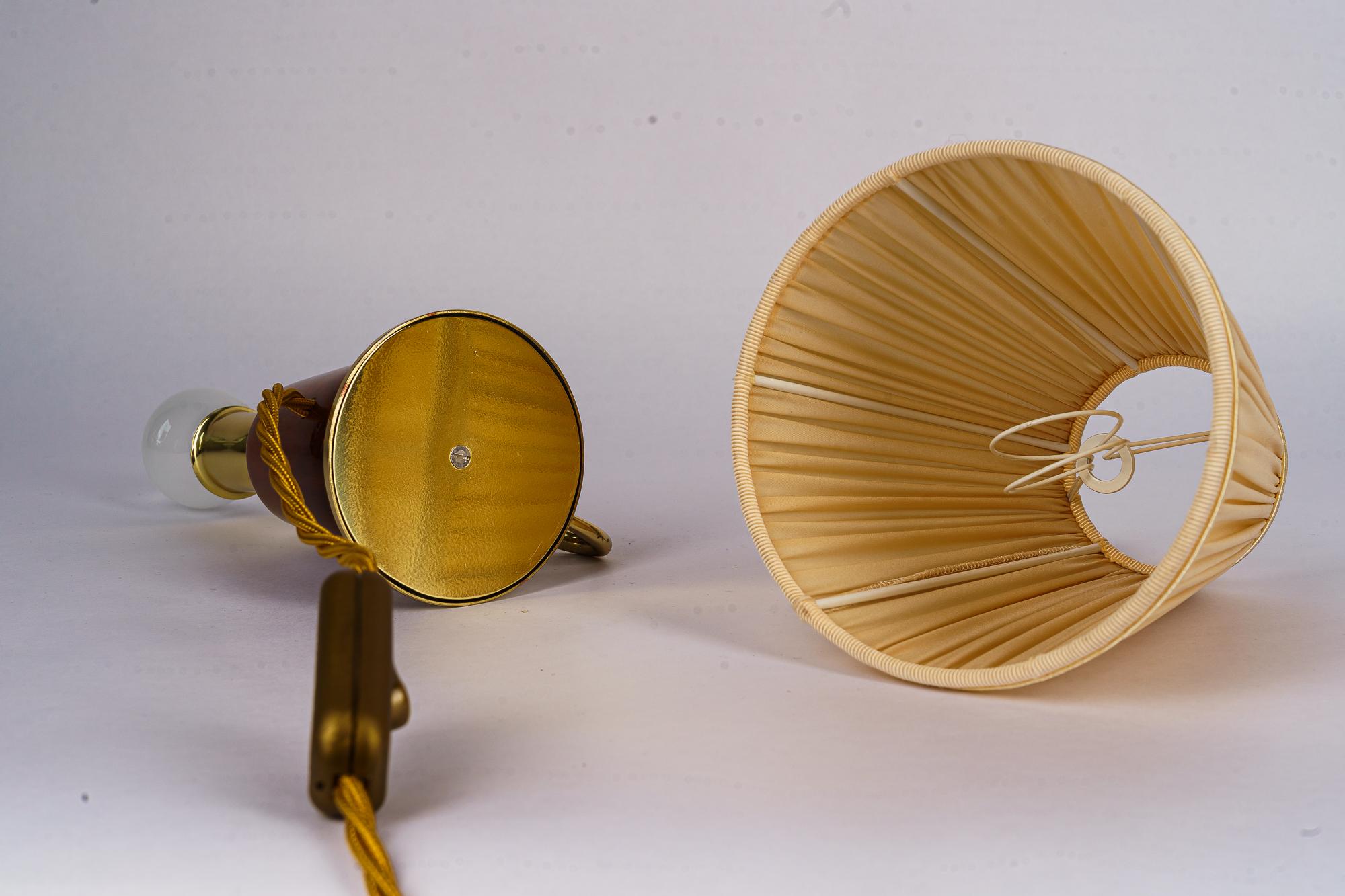 Rupert nikoll cherry wood table lamp with fabric shade vienna around 1950s For Sale 5