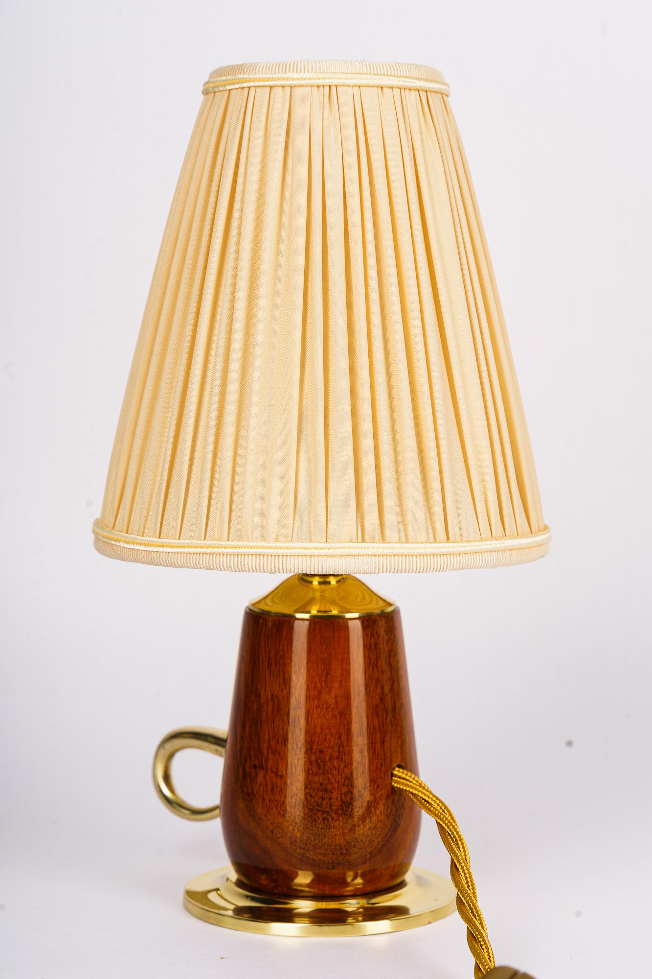 Austrian Rupert nikoll cherry wood table lamp with fabric shade vienna around 1950s For Sale