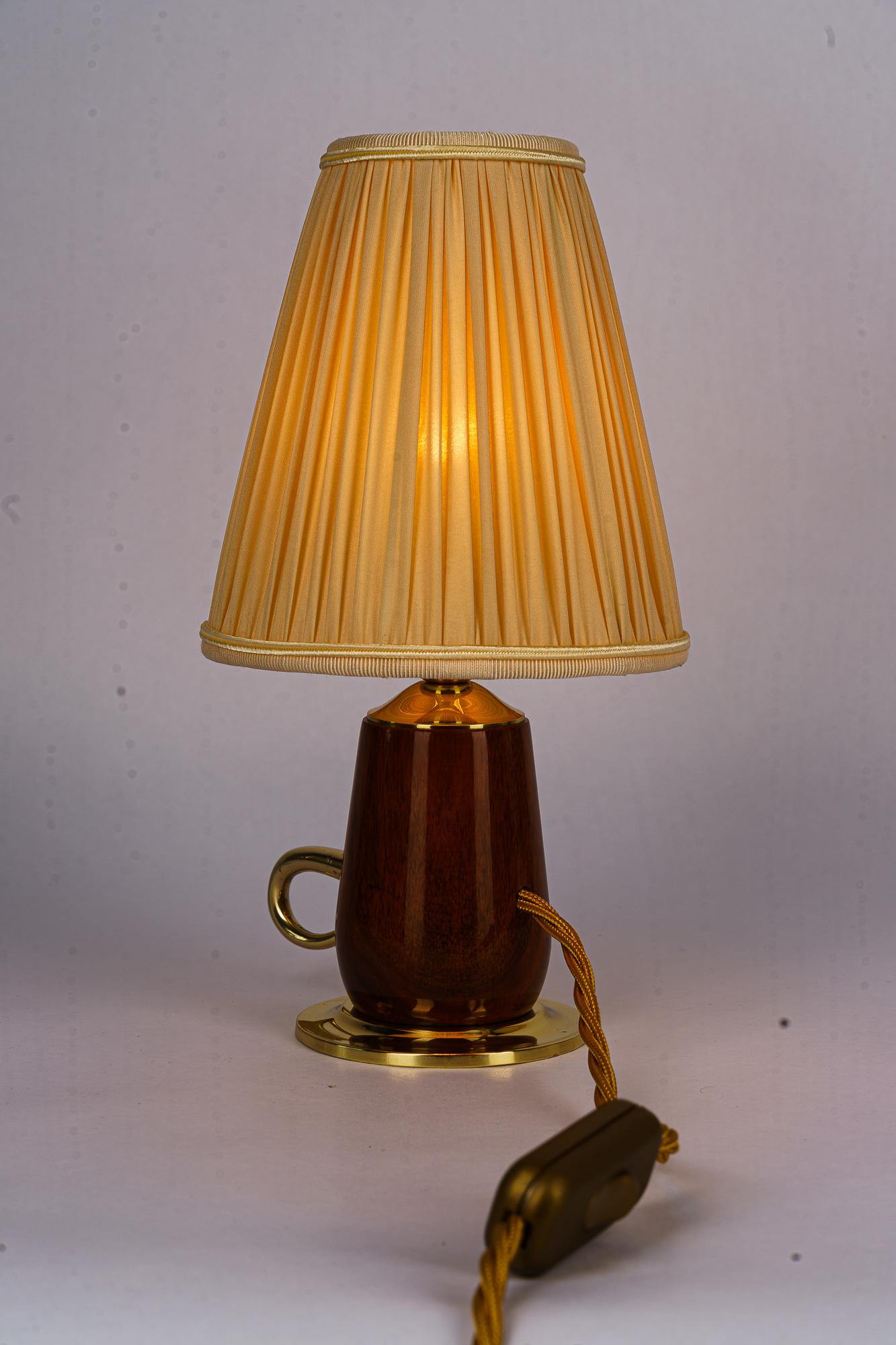 Mid-20th Century Rupert nikoll cherry wood table lamp with fabric shade vienna around 1950s For Sale