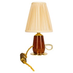 Used Rupert nikoll cherry wood table lamp with fabric shade vienna around 1950s