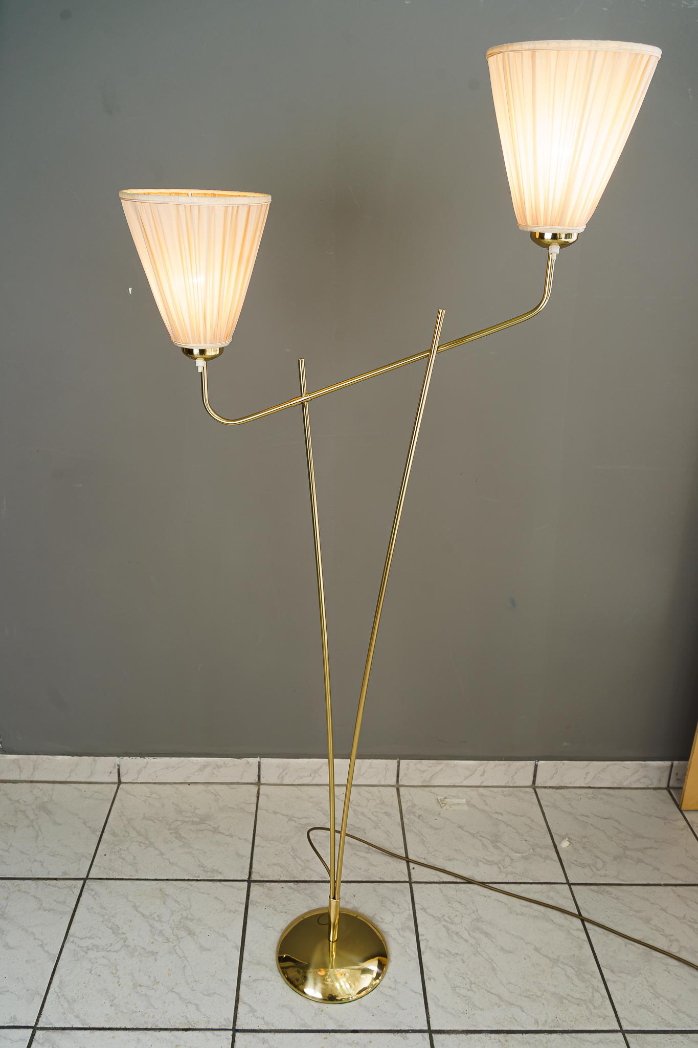 Lacquered Rupert Nikoll Floor Lamp Vienna Around 1950s with Fabric Shades For Sale