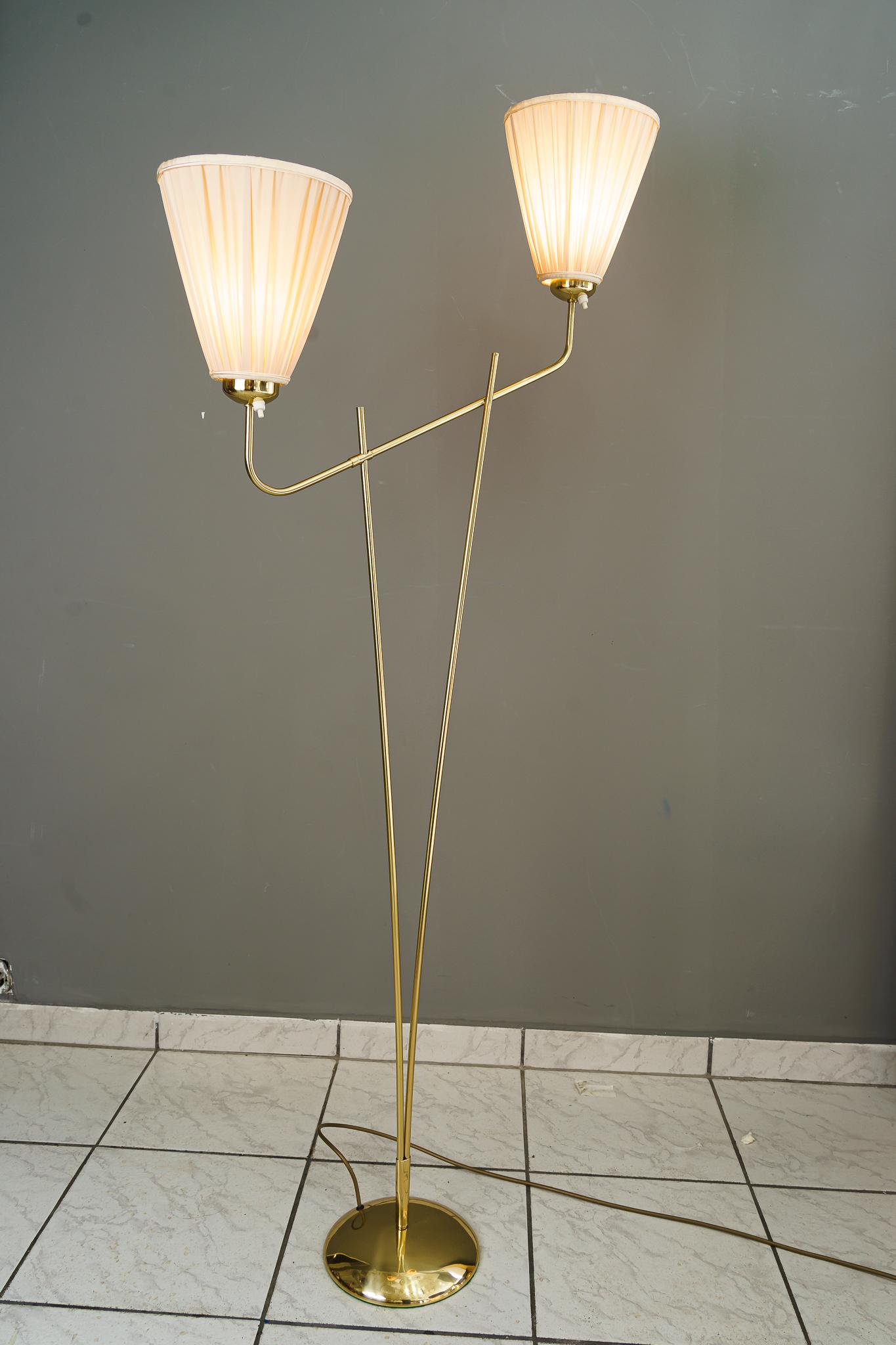 Rupert Nikoll Floor Lamp Vienna Around 1950s with Fabric Shades In Good Condition For Sale In Wien, AT