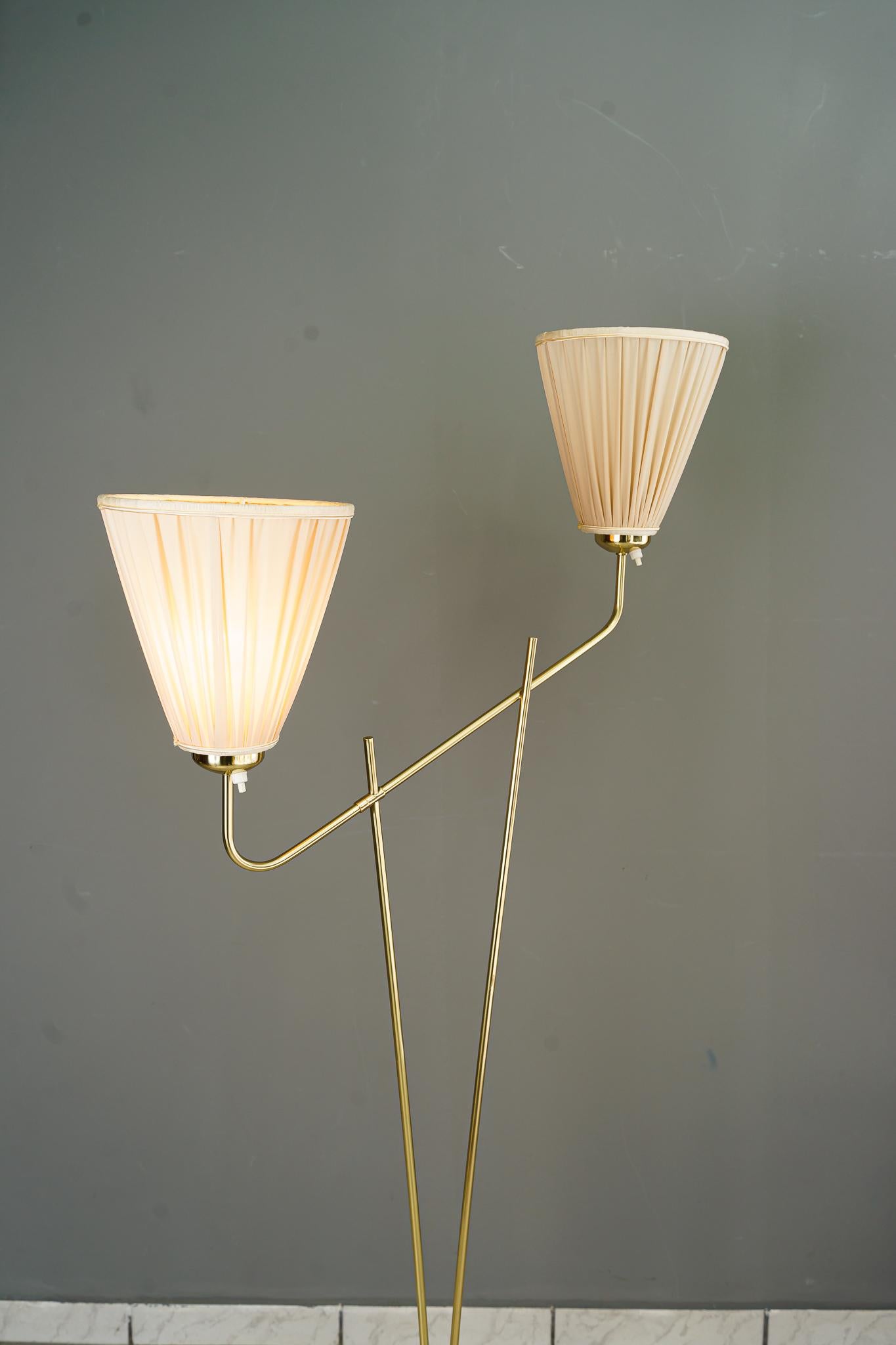 Mid-20th Century Rupert Nikoll Floor Lamp Vienna Around 1950s with Fabric Shades For Sale