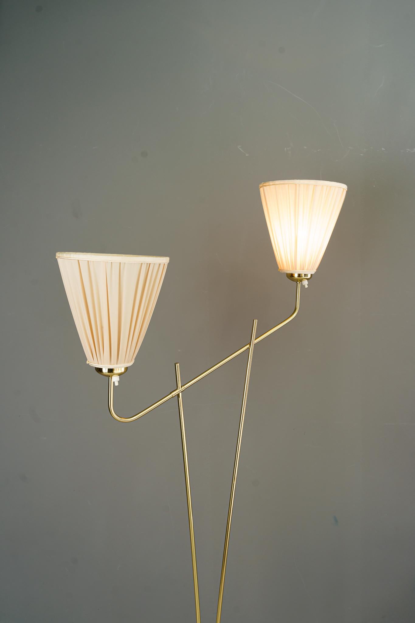 Brass Rupert Nikoll Floor Lamp Vienna Around 1950s with Fabric Shades For Sale