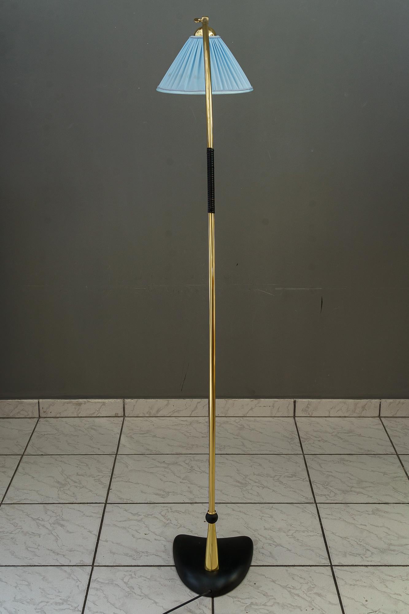 Blackened Rupert nikoll floor lamp with fabric shade around 1950s For Sale