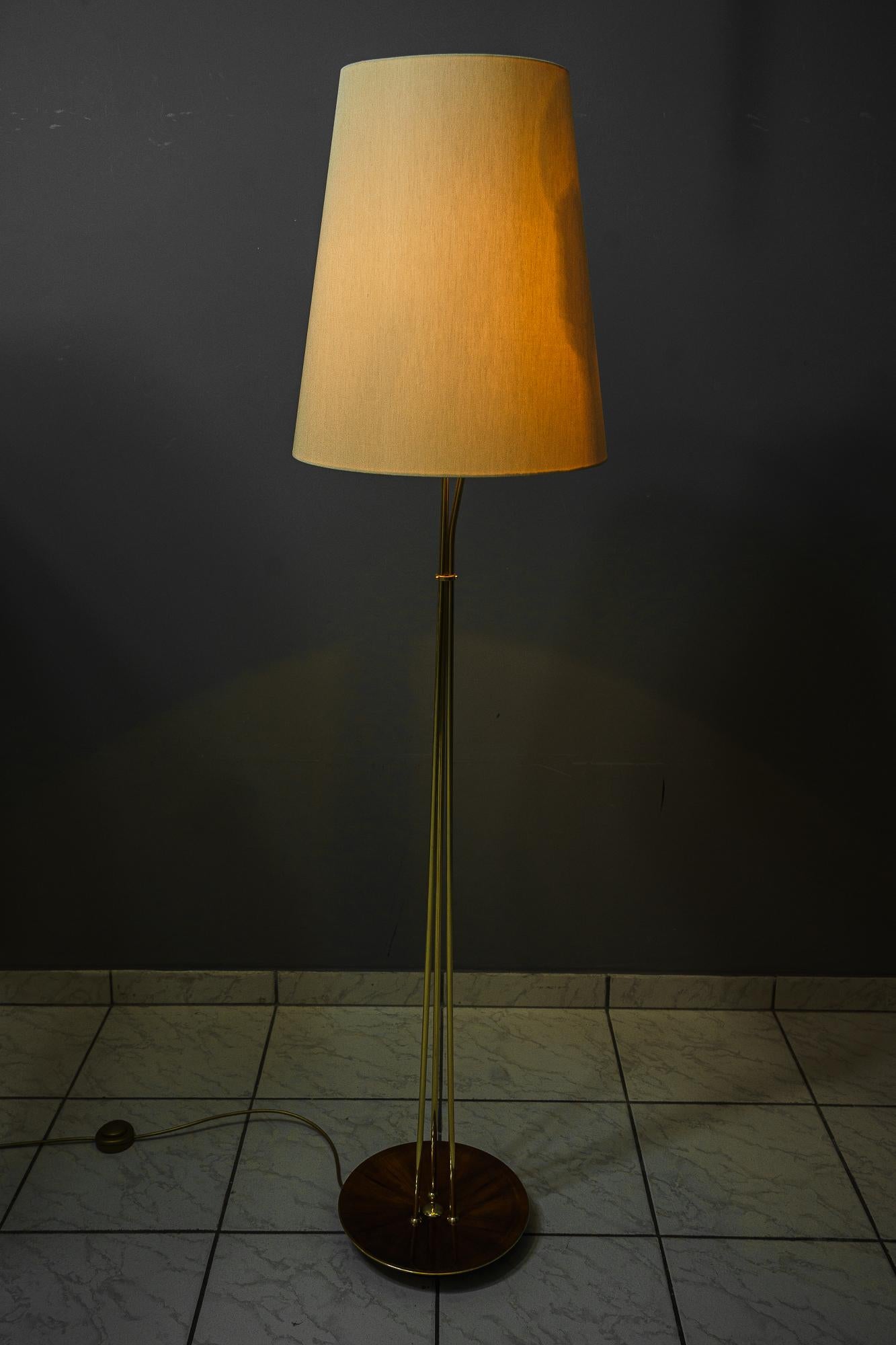 Brass Rupert Nikoll Floor lamp with fabric shade vienna around 1960s For Sale
