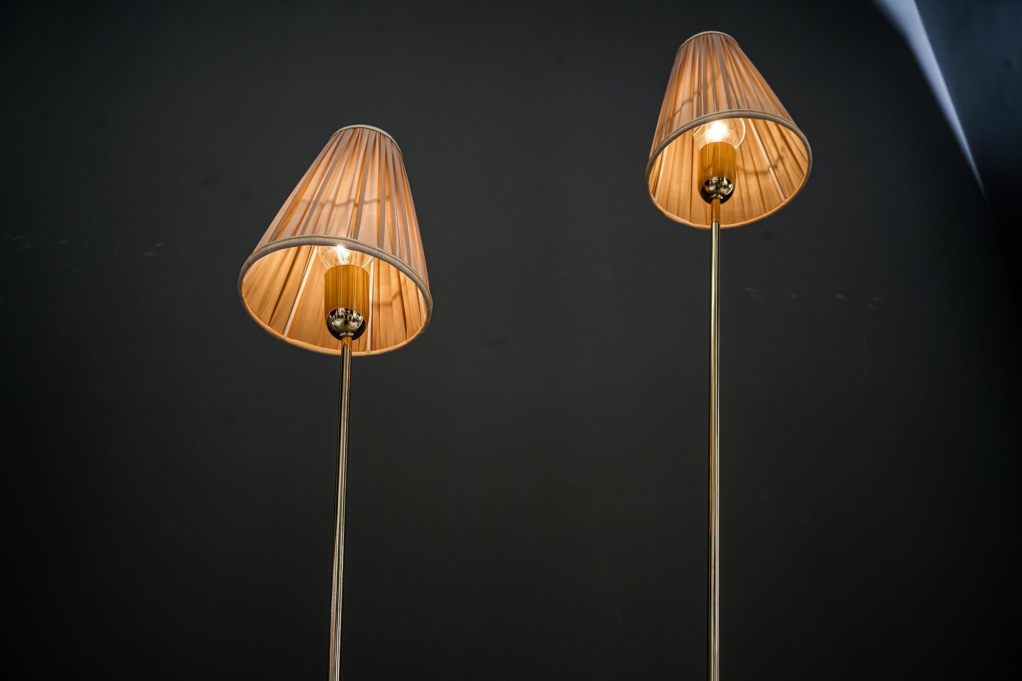 Brass Rupert Nikoll Floor Lamp with Fabric Shades, Vienna, Around 1950s